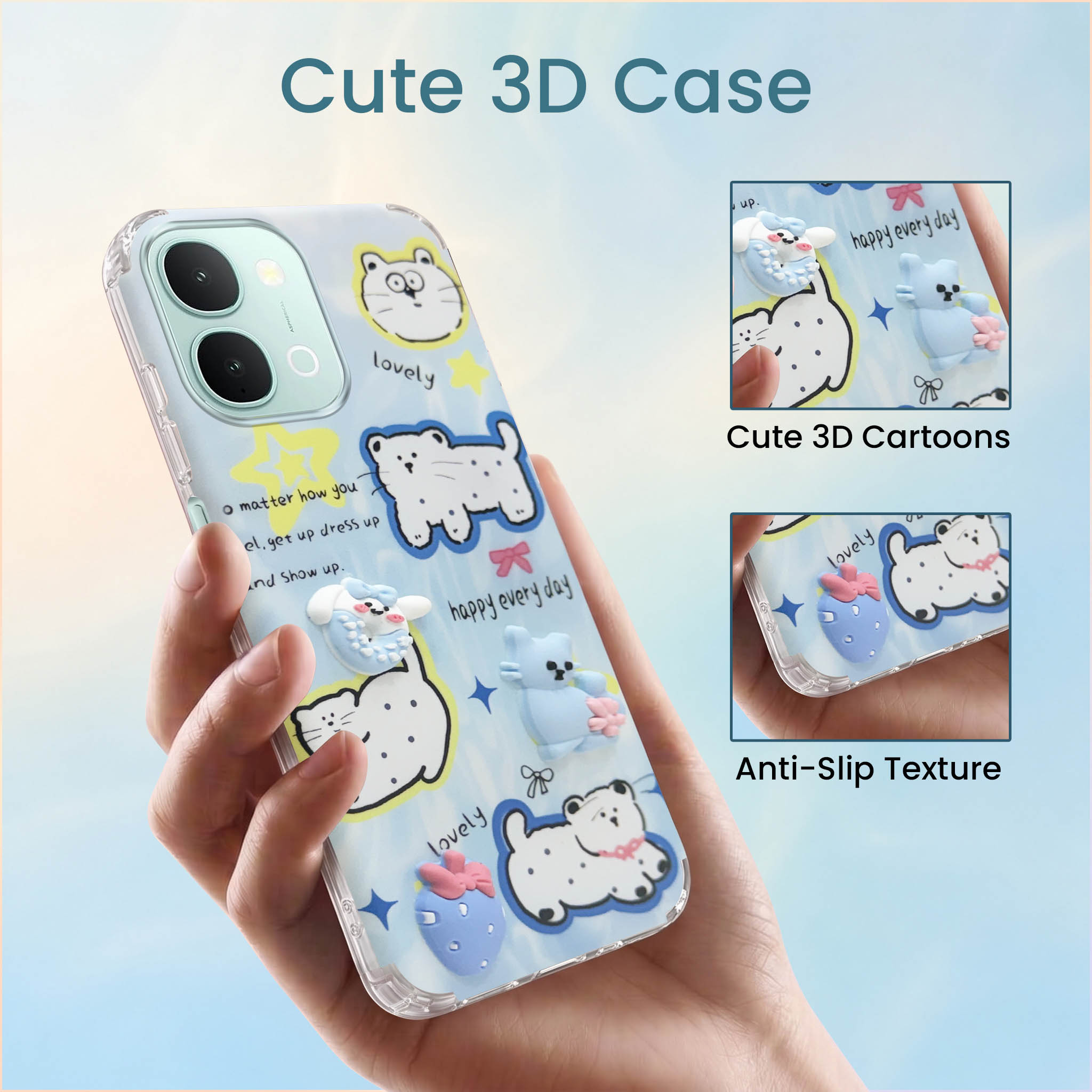 For Vivo iQOO Z11x 5G Back Cover Case (3D Cute Cartoons | Hard Back Side Soft | Matte Premium Finish | HD Printing)