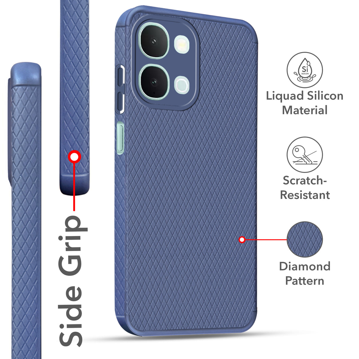 For iQOO Z11x | iQOO Z11xa Back Cover Case Liquid Silicone (Camera Protection | Side Grip Texture | Soft and Flexible)