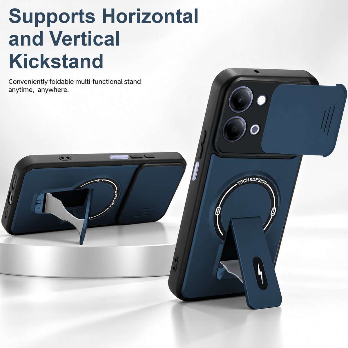 For Vivo Y05 4G | Vivo T5 Lite 5G Back Case Cover Metallic (Hybrid Armor Kickstand | Sliding Shutter Camera Protection | MagSafe Compatible)