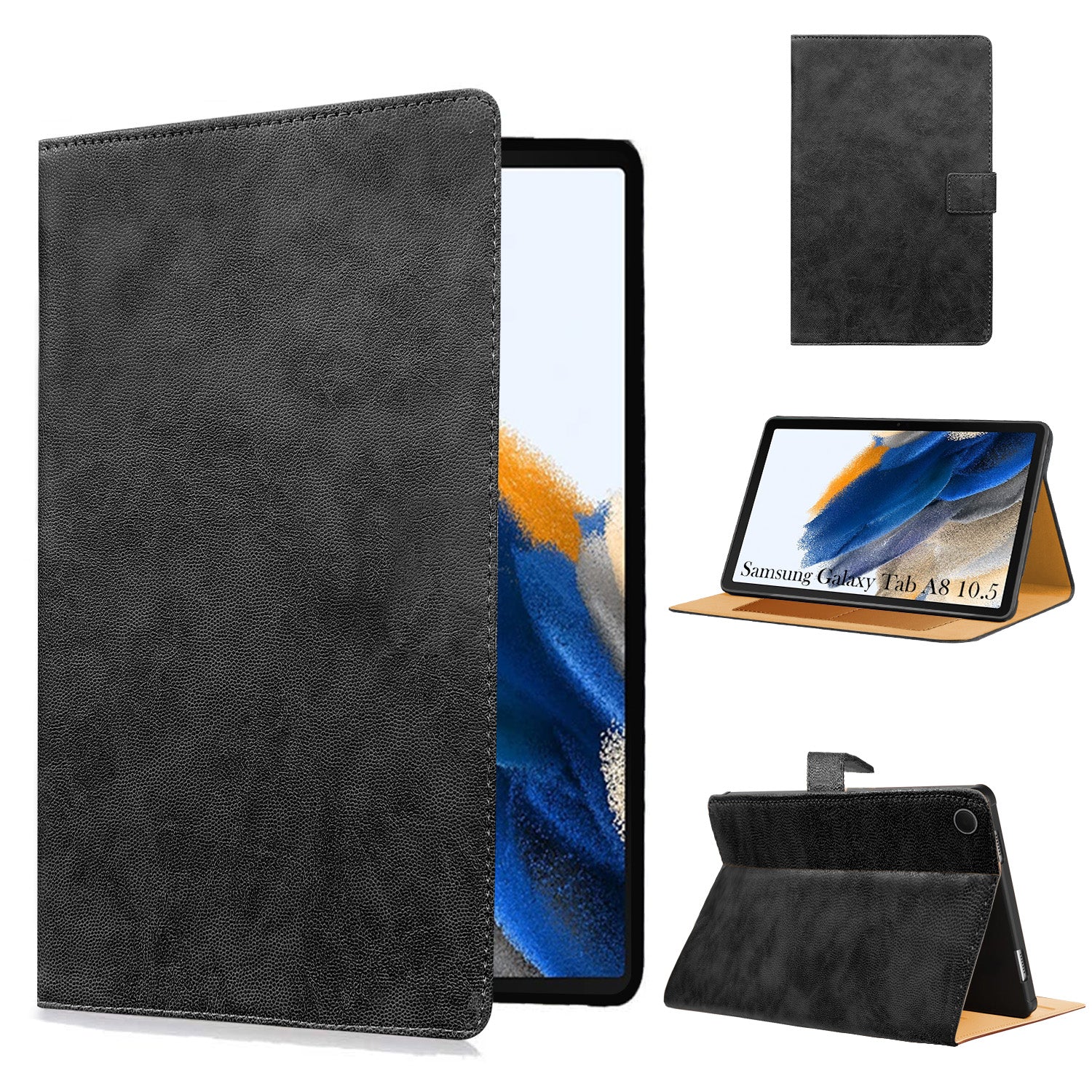 For Samsung Galaxy Tab A8 10.5 Inch SM-X200/X205 Flip Cover Folio Cover (PU Leather | Multi-Angle Smart Stand | Card Storage Slots | Silicone Back Pouch)