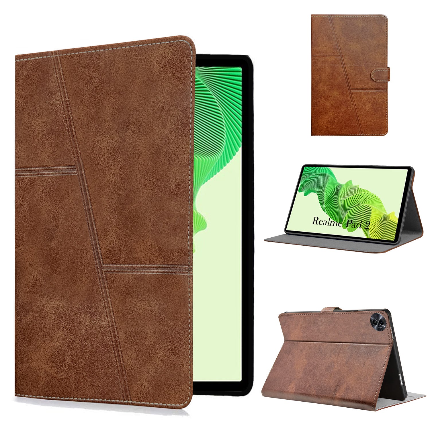For Flip Case Folio Cover Realme Pad 2 10 Inch (PU Leather | Multi-Angle Smart Stand | Card Storage Slots | Silicone Back Pouch)