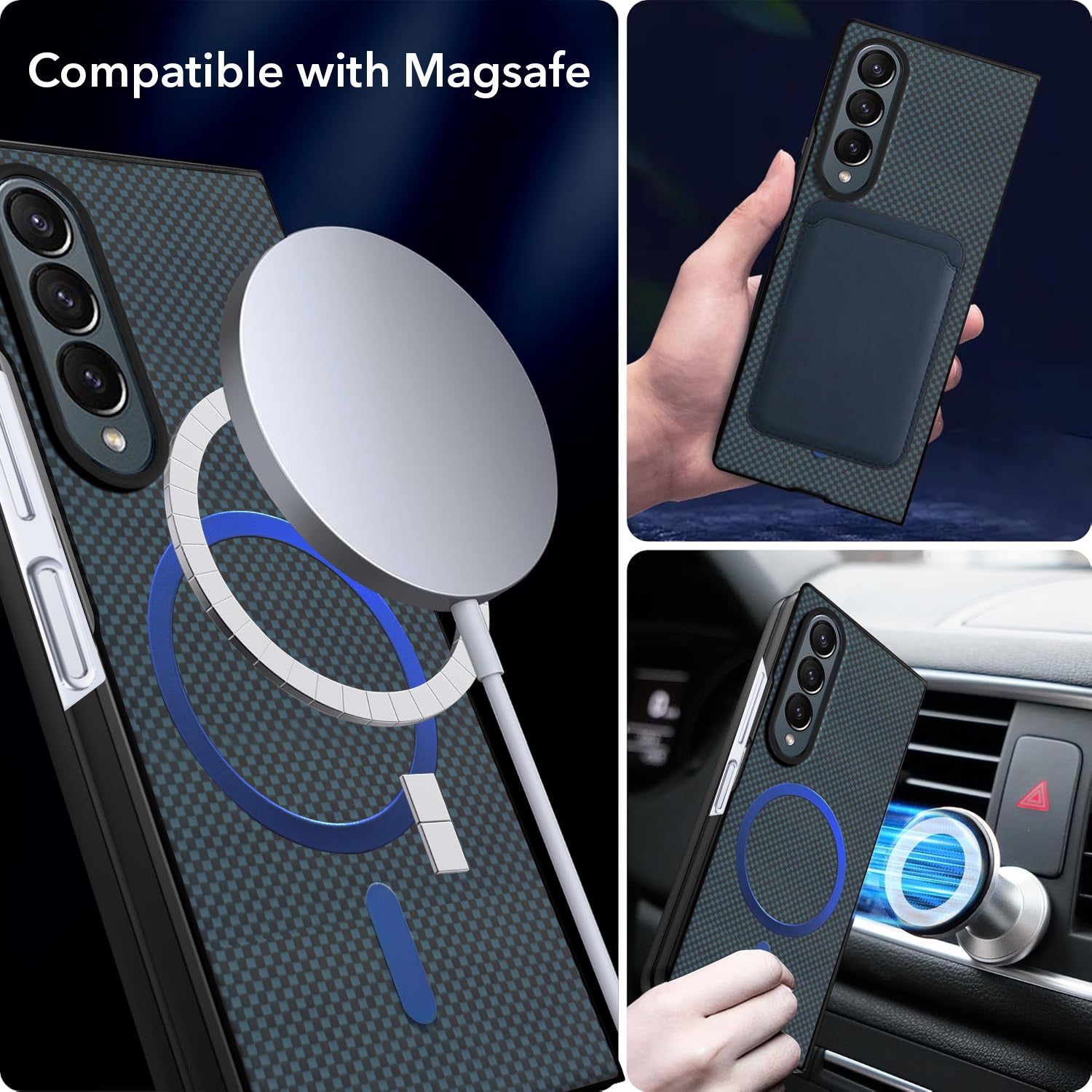 For Samsung Galaxy Z Fold 4 5G Back Cover Case (MagSafe Wireless Charging Compatible | Hexa Leather Finish | Inside Microfiber Cloth)