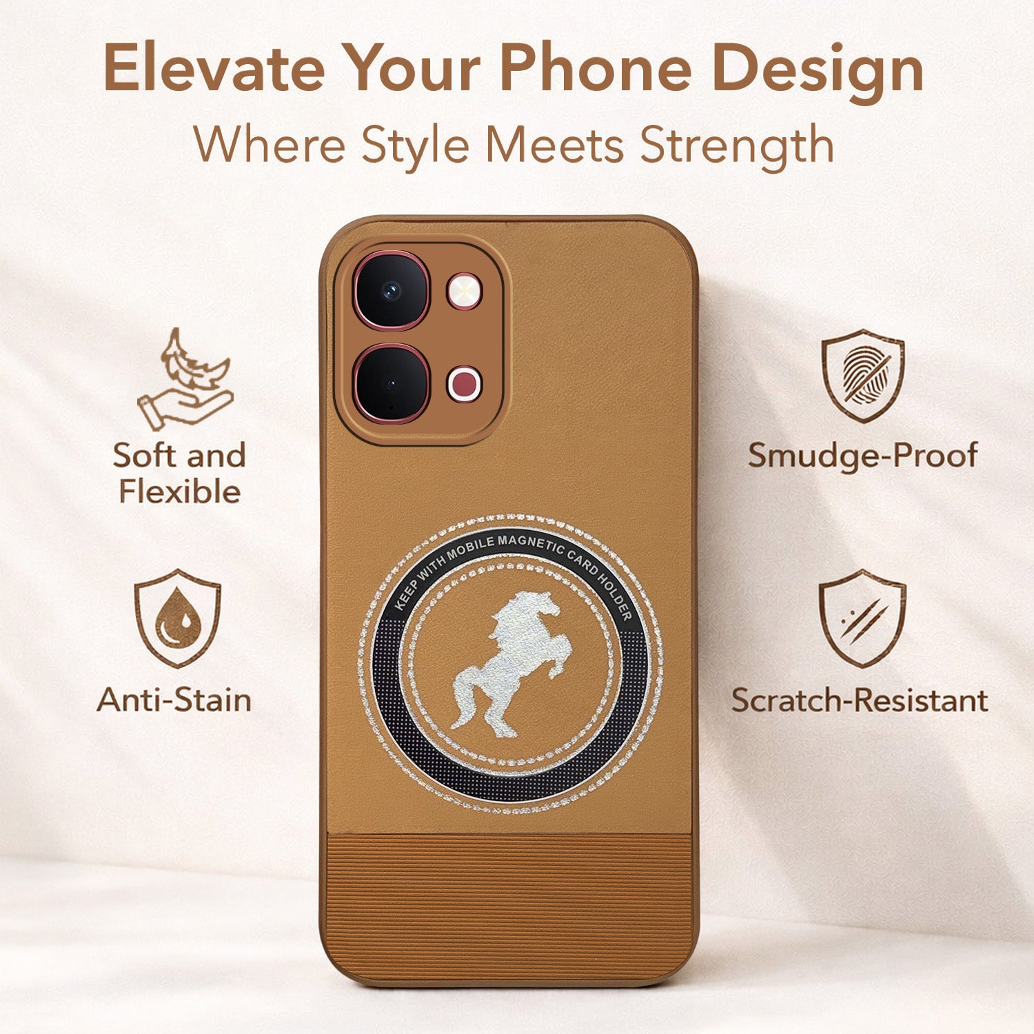 For Vivo Y51 Pro 5G | Vivo T5x Back Cover Case PU Leather Finish (Professional Minimalist Texture | MagSafe Compatile | Camera Protection | Sleek Sober Formal) (Copy)