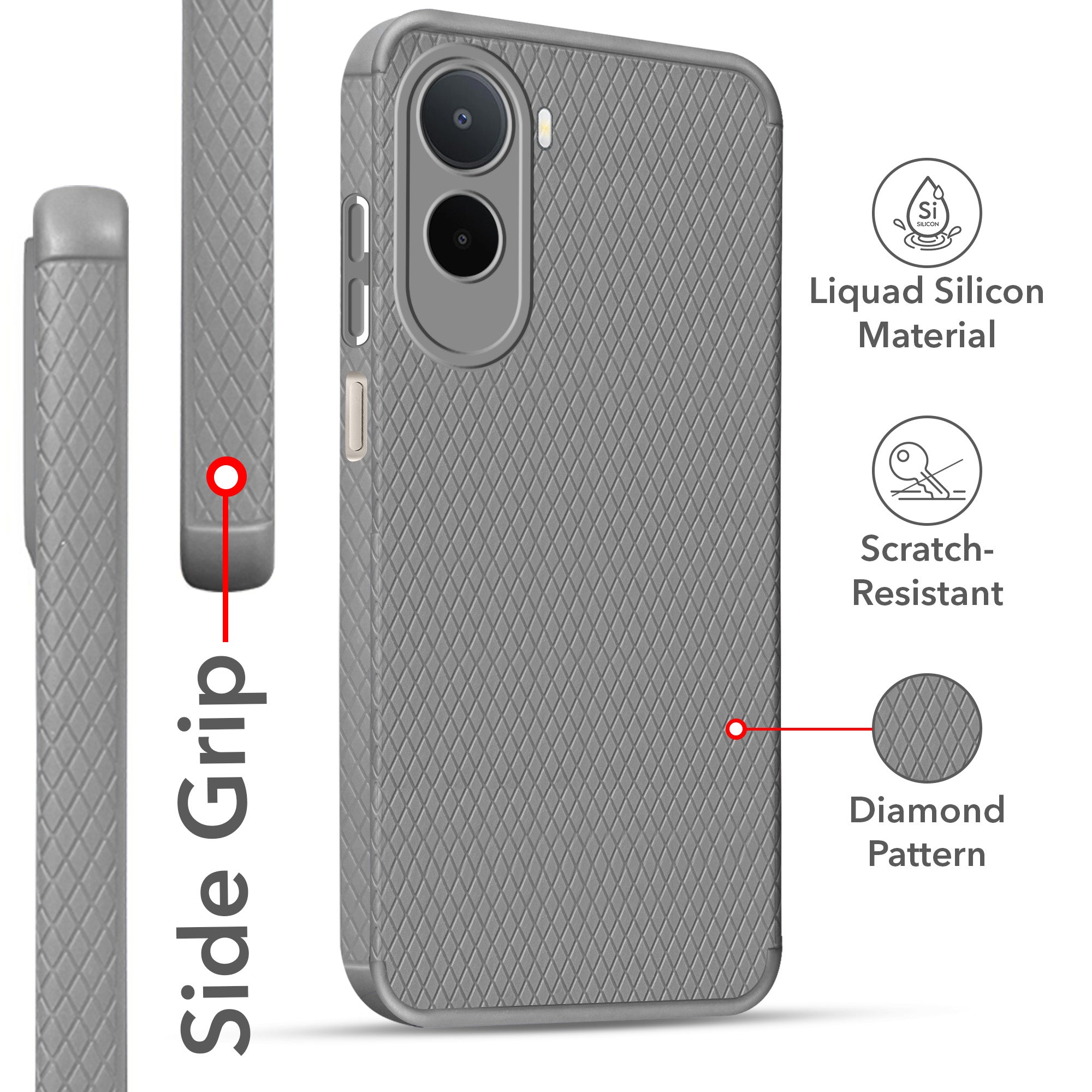 For Redmi A7 Pro 5G Back Cover Case Liquid Silicone (Camera Protection | Side Grip Texture | Soft and Flexible)