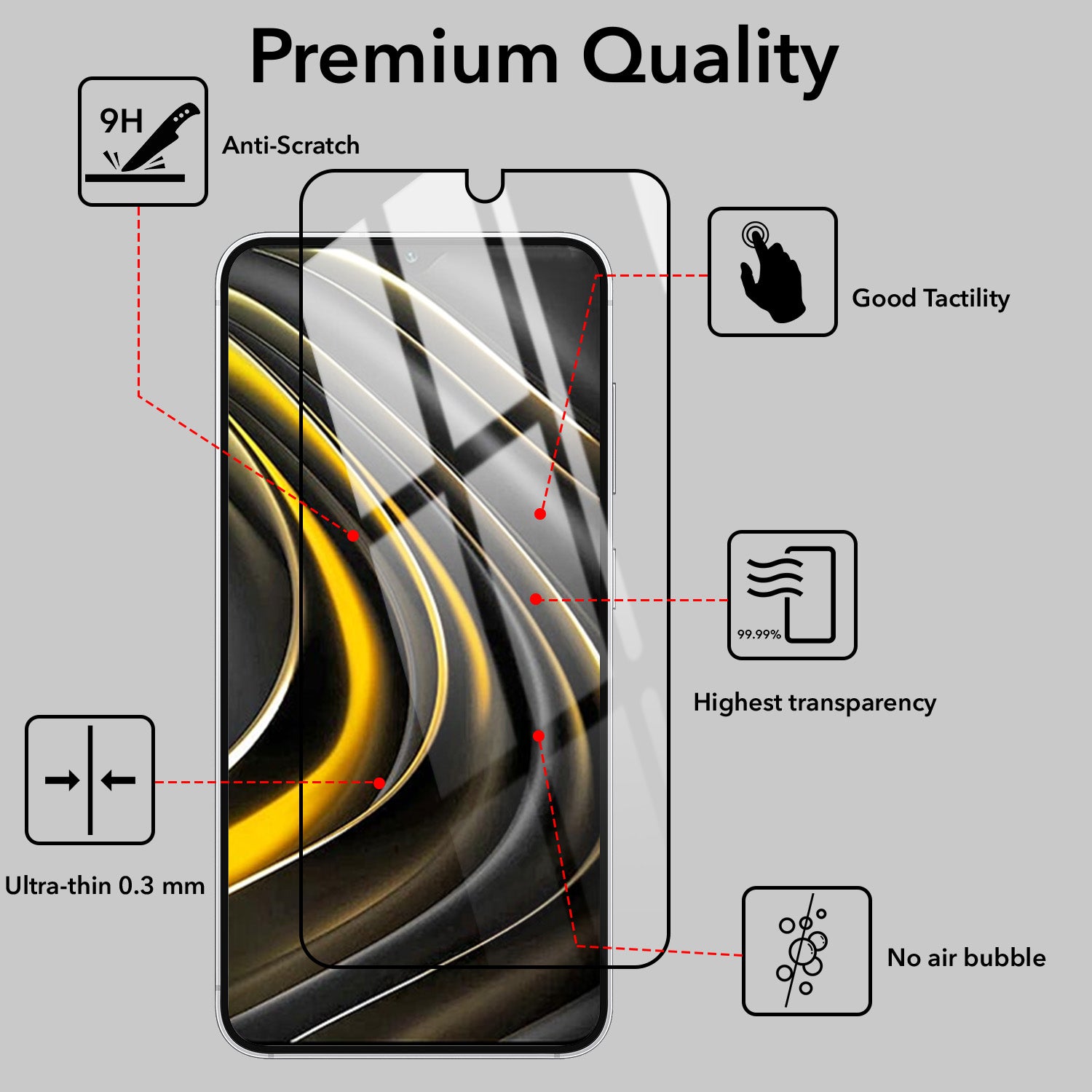 (Pack of 2) Tempered Glass For Poco M3 Military-Grade Gorilla Screen Protector With Installation Kit | Shatterproof, Full Coverage, HD Clear, Scratch Resistant