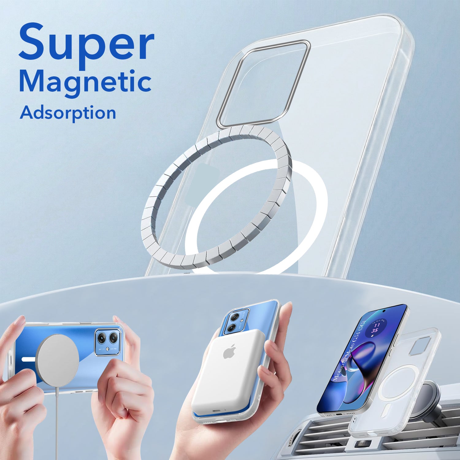 For Motorola Moto G54 Back Cover Case Lifetime Anti-Yellow MagSafe Compatible Clear (Sleek Hard Crystal | Shockproof and Camera Protection)