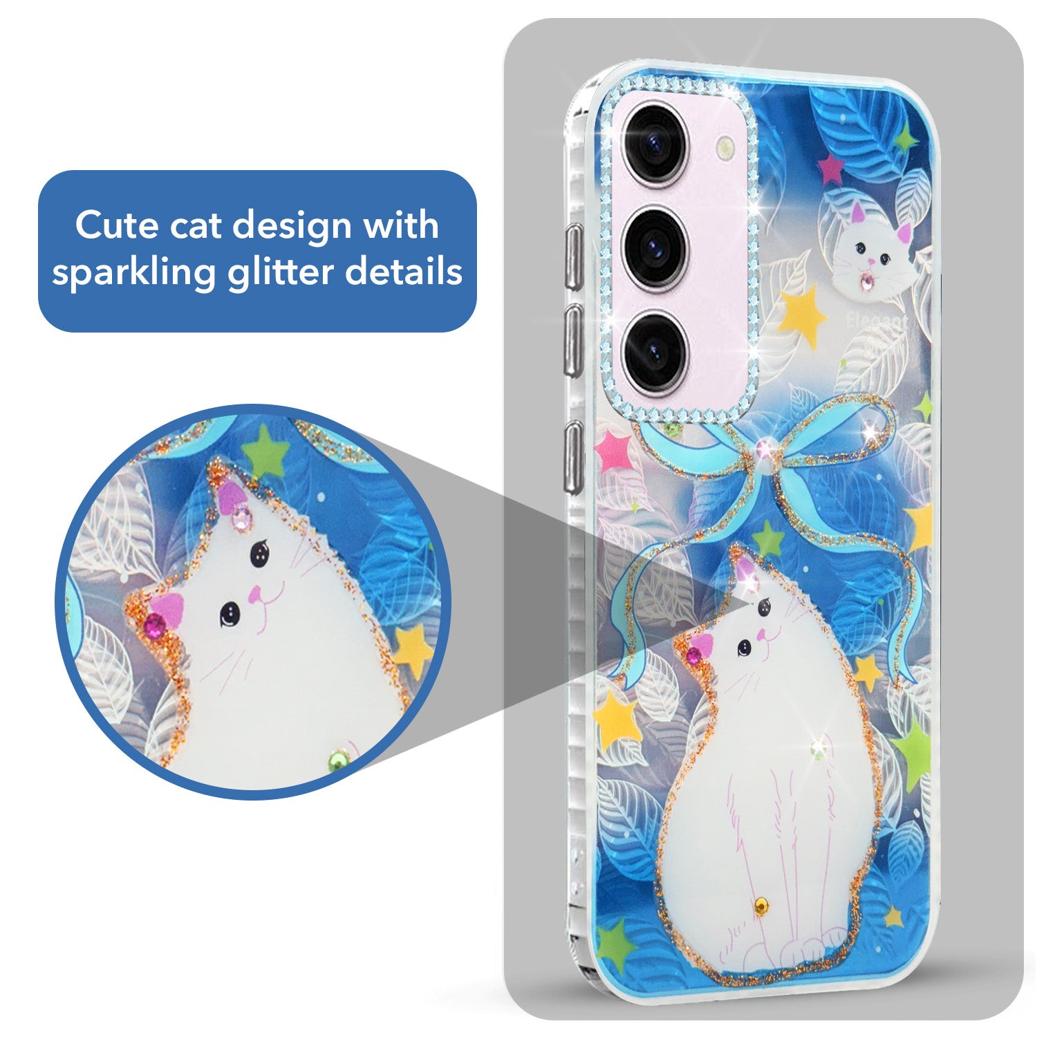 For Samsung Galaxy S23 5G Back Cover Case (Luxury Floral Glitter Cute Butterfly | Diamond Studded Camera Bump | Girls & Women Design)