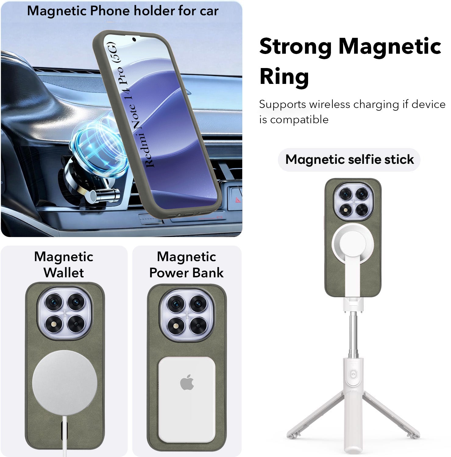For Redmi Note 14 Pro Back Cover Case Leather Finish (MagSafe Compatible Wireless Charging | Soft Touch | Camera Bump Protection)