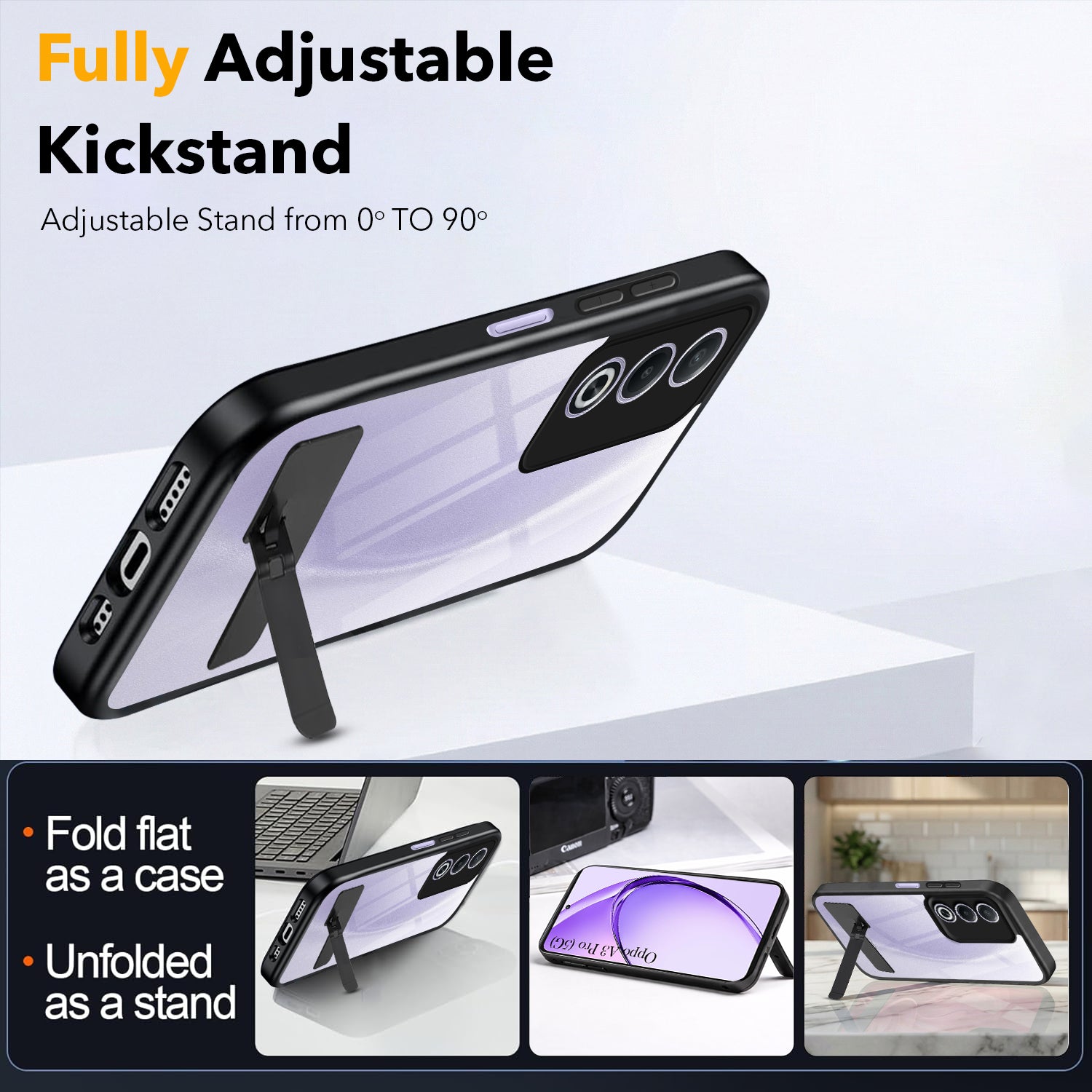 For Oppo A3 Pro 5G Back Cover Case (Built-in Stand | Lifetime Anti Yellow | Kickstand Shockproof | Camera Protection | MagSafe Compatible)