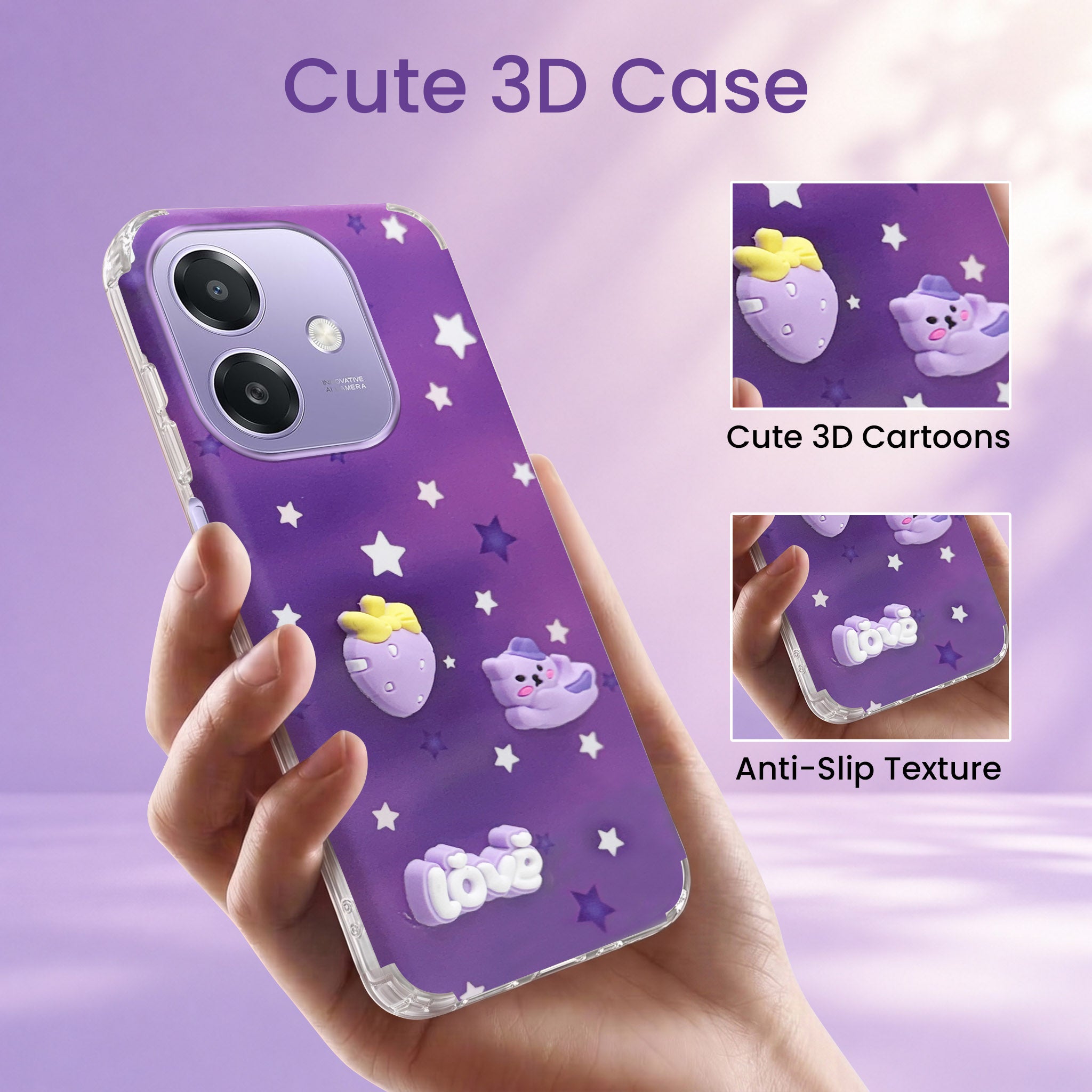 For Oppo A3X (4G/5G) | Oppo A3 5G Back Cover Case (3D Cute Cartoons | Hard Back Side Soft | Matte Premium Finish | HD Printing)