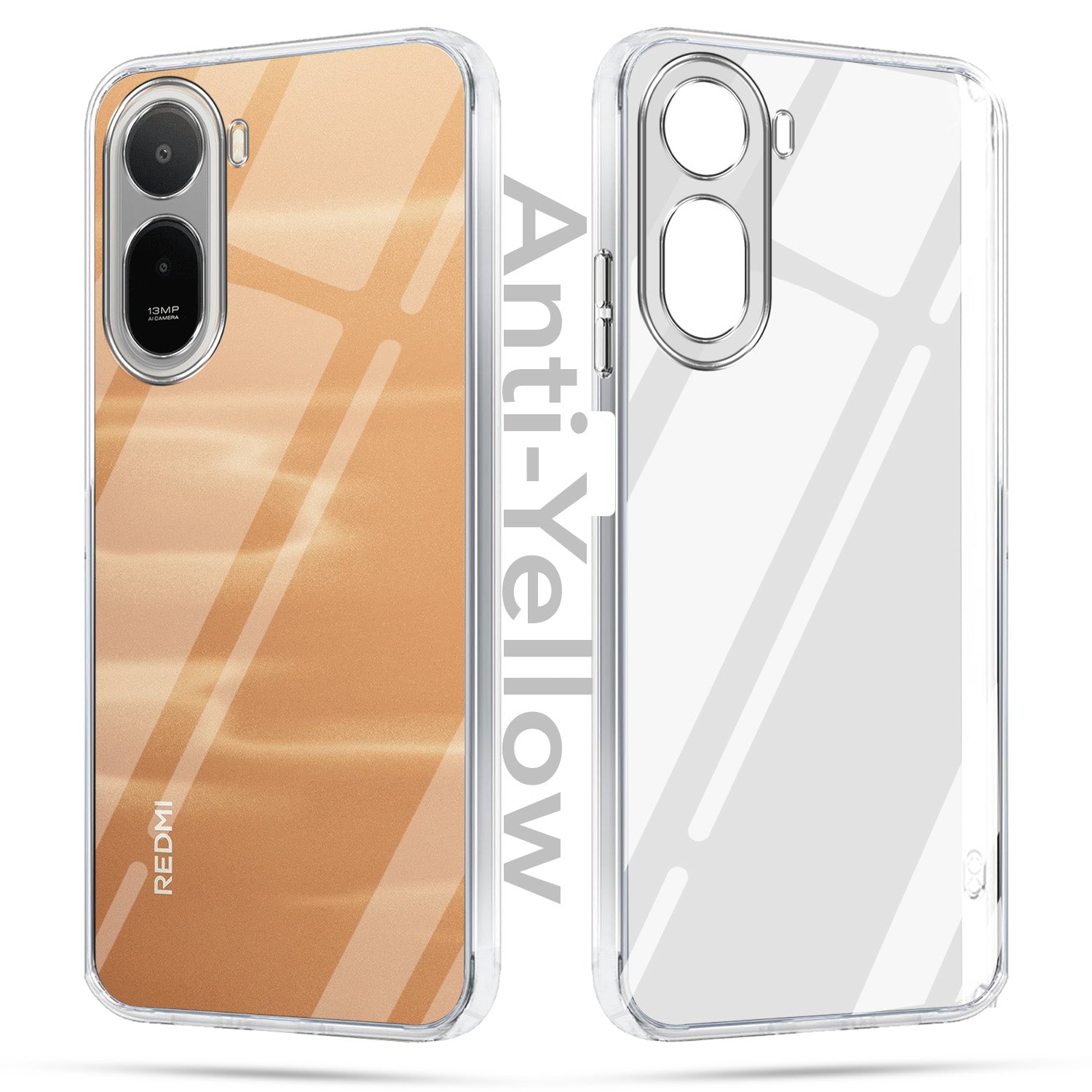 For Redmi A7 Pro 5G Combo with Back Cover and 9H Tempered Glass (Lifetime Anti-Yellow | Sleek Hard Crystal | Oleophobic Coating Screen Glass)