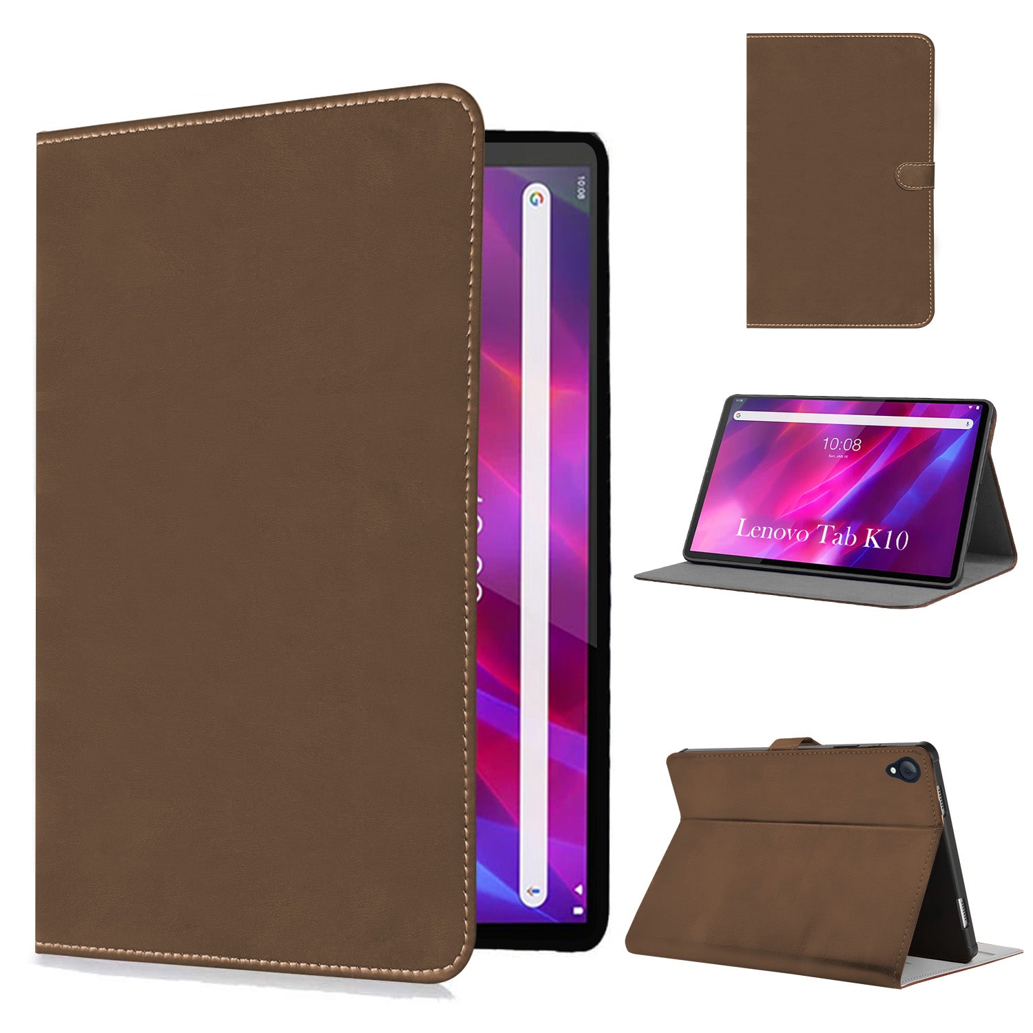For Flip Cover Folio Case Lenovo Tab K10 10 Inch TB-X6C6F / X6C6X (PU Matte Leather | Multi-Angle Smart Stand | Card Storage Slots | Silicone Back Pouch)
