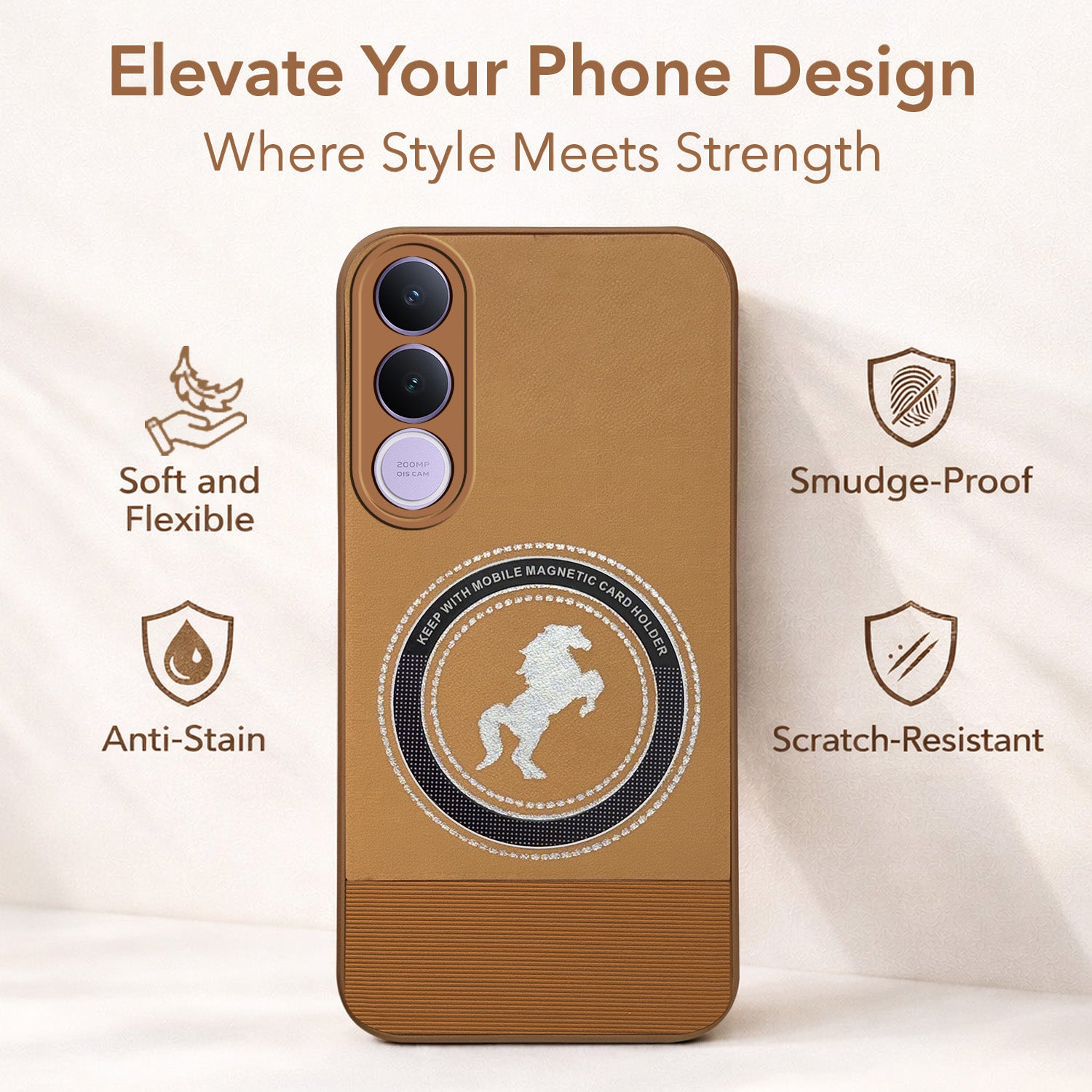 For Vivo V70 FE 5G Back Cover Case PU Leather Finish (Professional Minimalist Texture | MagSafe Compatile | Camera Protection | Sleek Sober Formal)