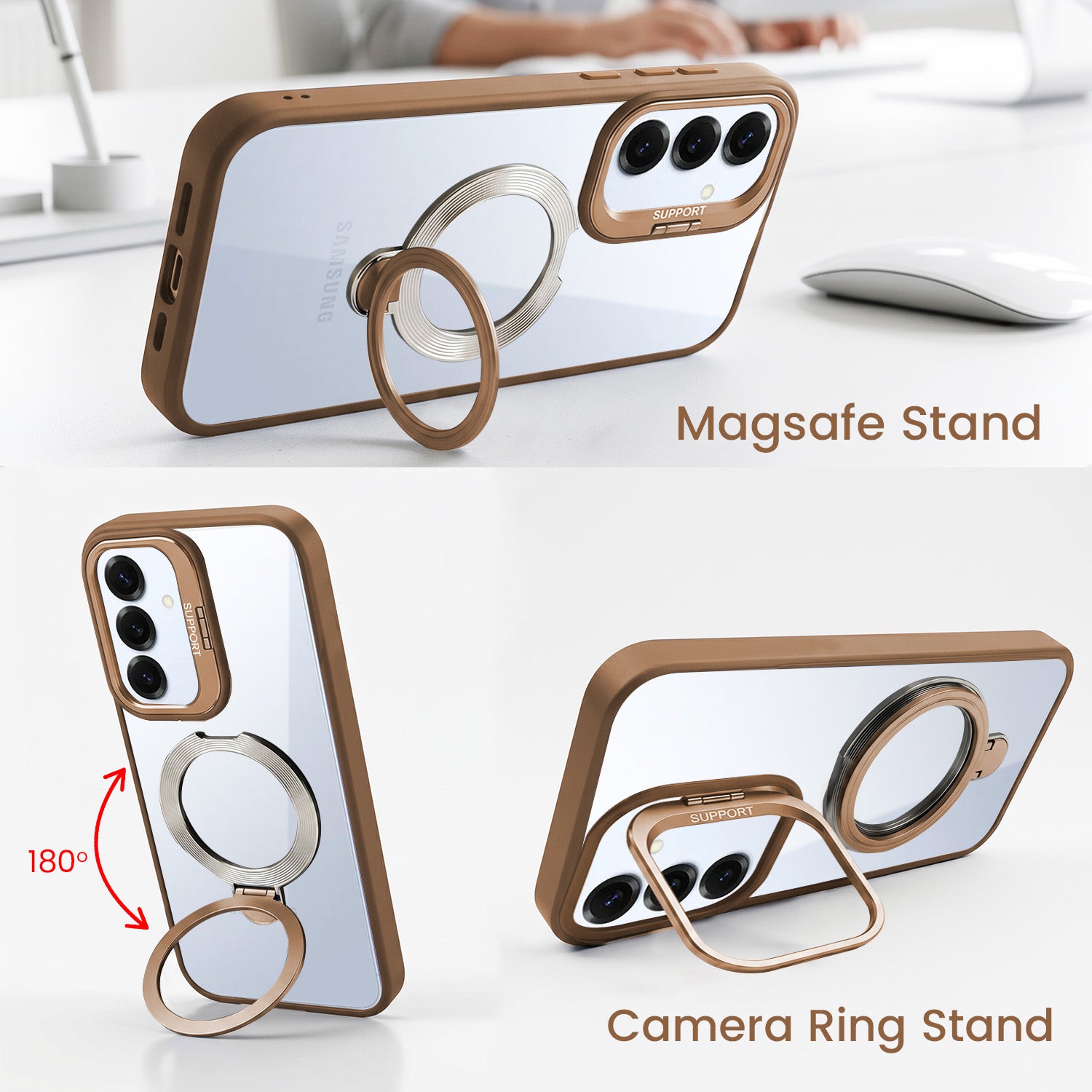 For Samsung Galaxy S25 Back Cover Case Crystal (Lifetime Anti Yellow | Magnetic Ring Stand | Camera Lens Protection | MagSafe Compatible)