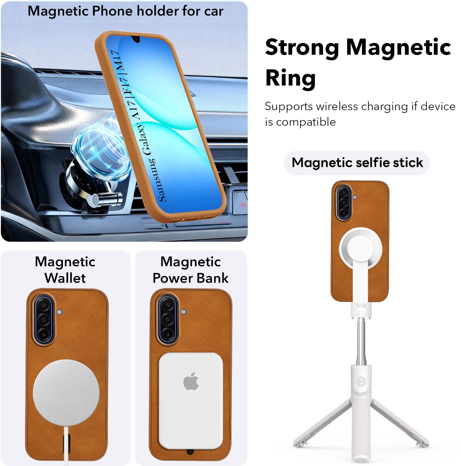 For Samsung Galaxy A17 | Samsung F17 | Samsung M17 5G Back Cover Case Leather Finish (MagSafe Compatible Wireless Charging | Soft Touch | Camera Bump Protection)