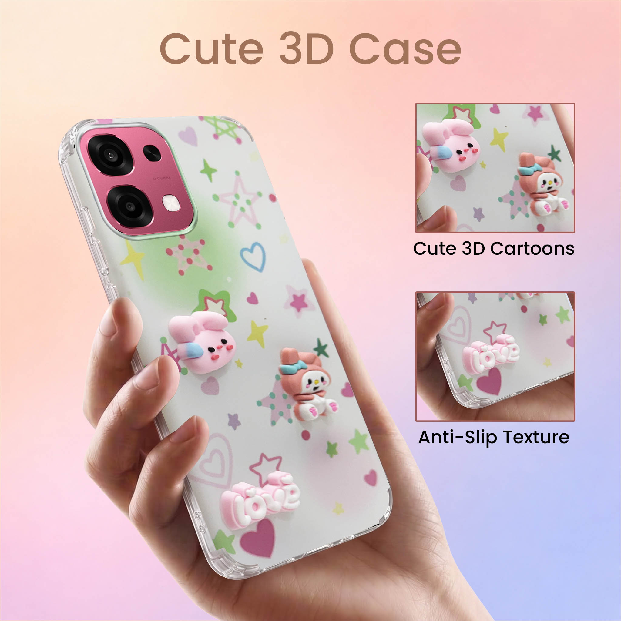For Oppo F31 5G | Oppo F33 5G Back Cover Case (3D Cute Cartoons | Hard Back Side Soft | Matte Premium Finish | HD Printing)