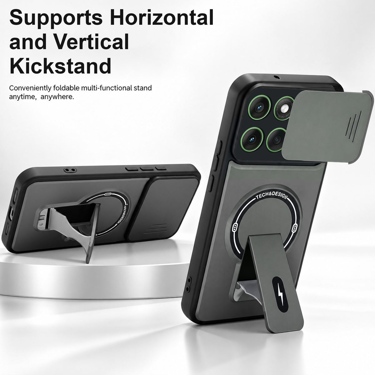 For Motorola Moto Edge 60 Back Case Cover Metallic (Hybrid Armor Kickstand | Sliding Shutter Camera Protection | MagSafe Compatible)