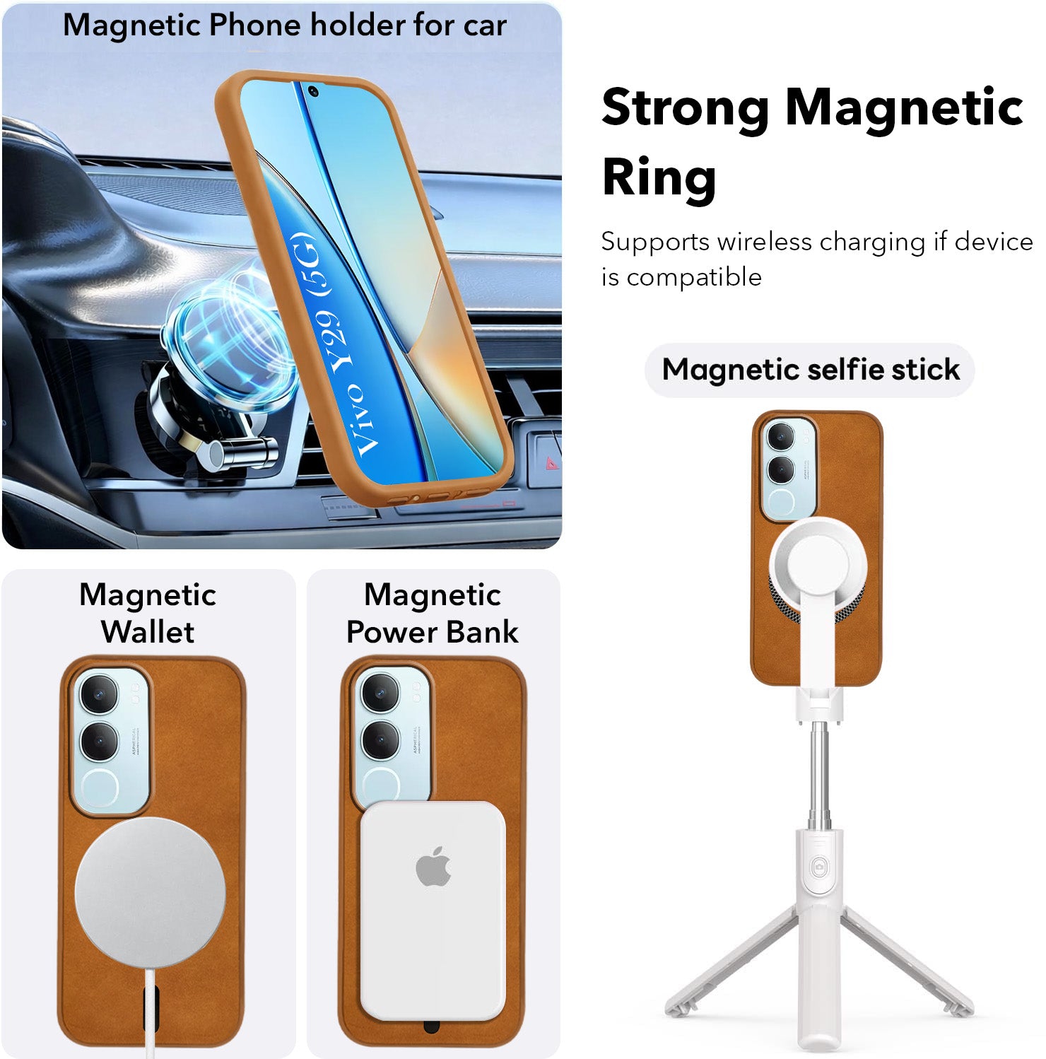 For Vivo Y29 Back Cover Case Leather Finish (MagSafe Compatible Wireless Charging | Soft Touch | Camera Bump Protection)