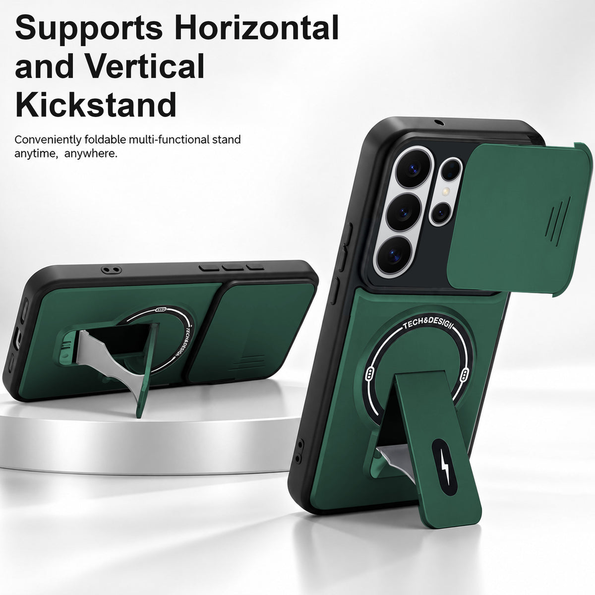 For Samsung Galaxy S26 Ultra Back Case Cover Metallic (Hybrid Armor Kickstand | Sliding Shutter Camera Protection | MagSafe Compatible)