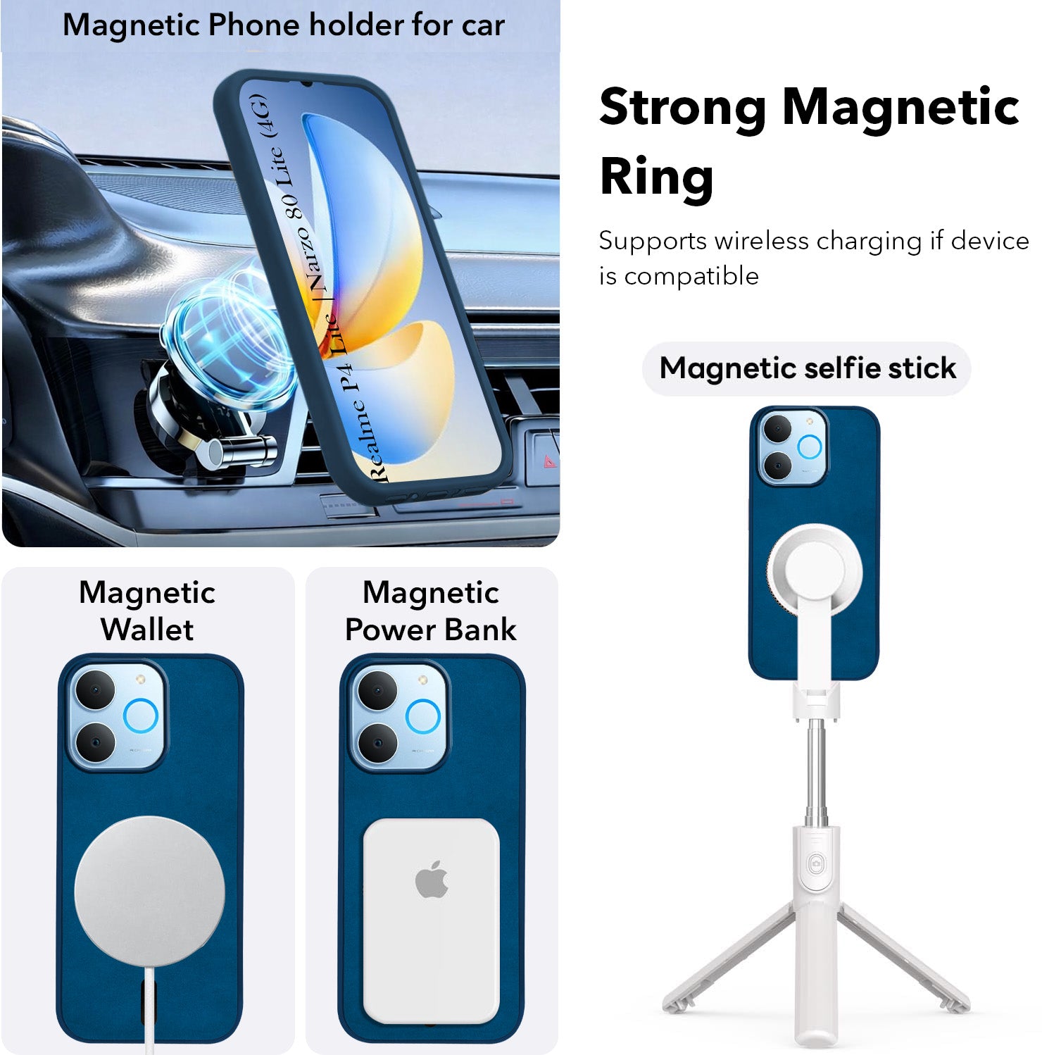 For Realme P4 Lite | Realme Narzo 80 Lite 4G Back Cover Case Leather Finish (MagSafe Compatible Wireless Charging | Soft Touch | Camera Bump Protection)
