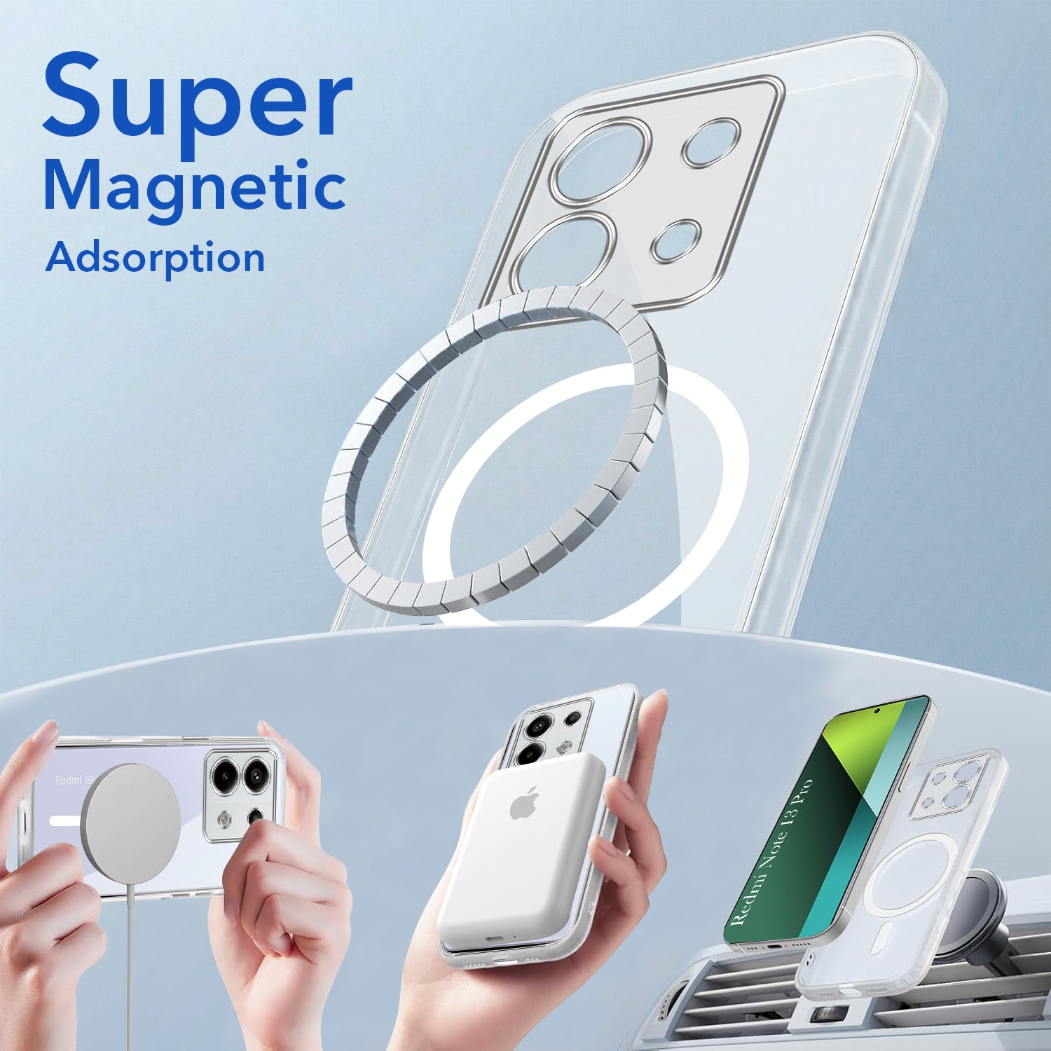 For Redmi Note 13 Pro Back Cover Case Lifetime Anti-Yellow MagSafe Compatible Clear (Sleek Hard Crystal | Shockproof and Camera Protection)