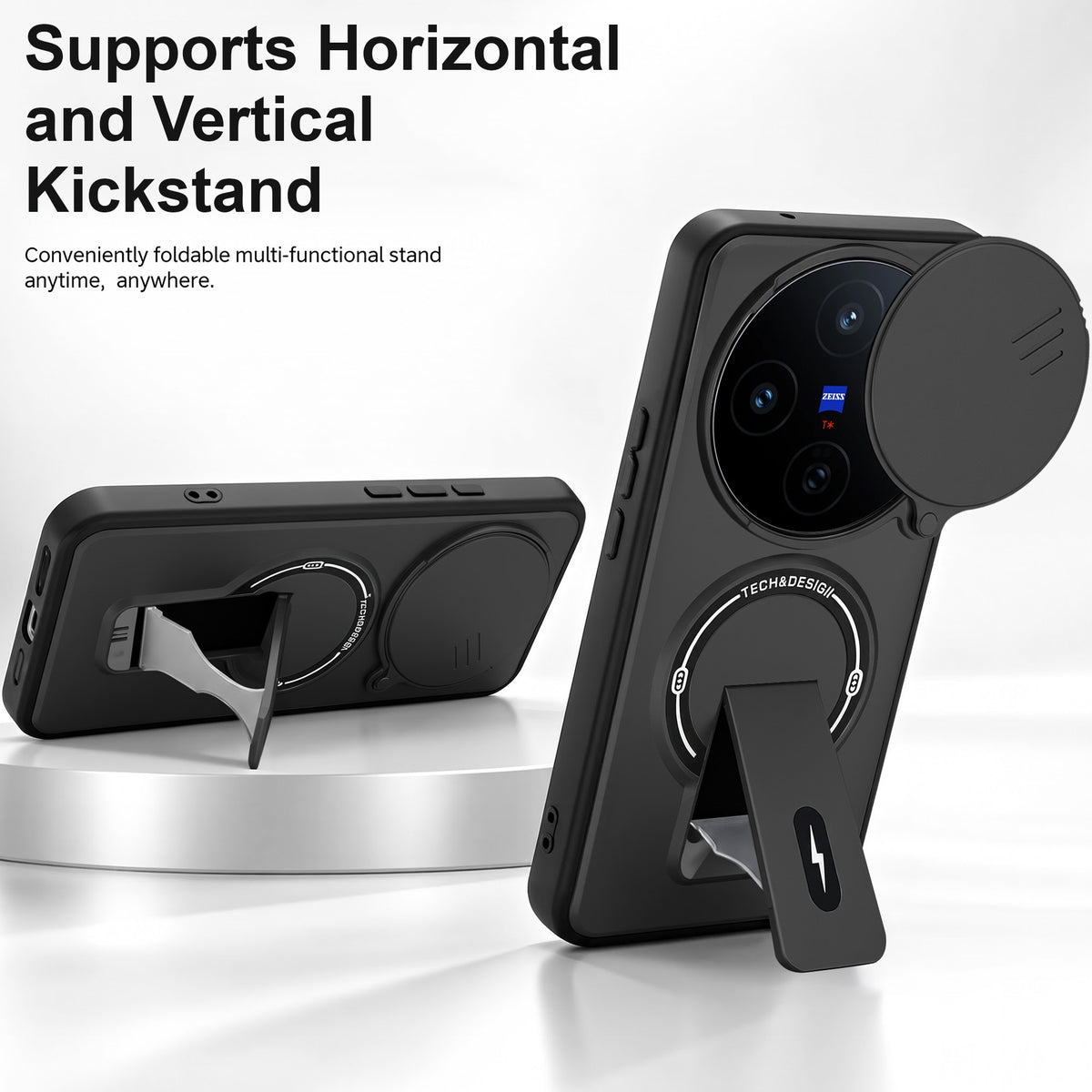 For Vivo X200T Back Case Cover Metallic (Hybrid Armor Kickstand | Sliding Shutter Camera Protection | MagSafe Compatible)