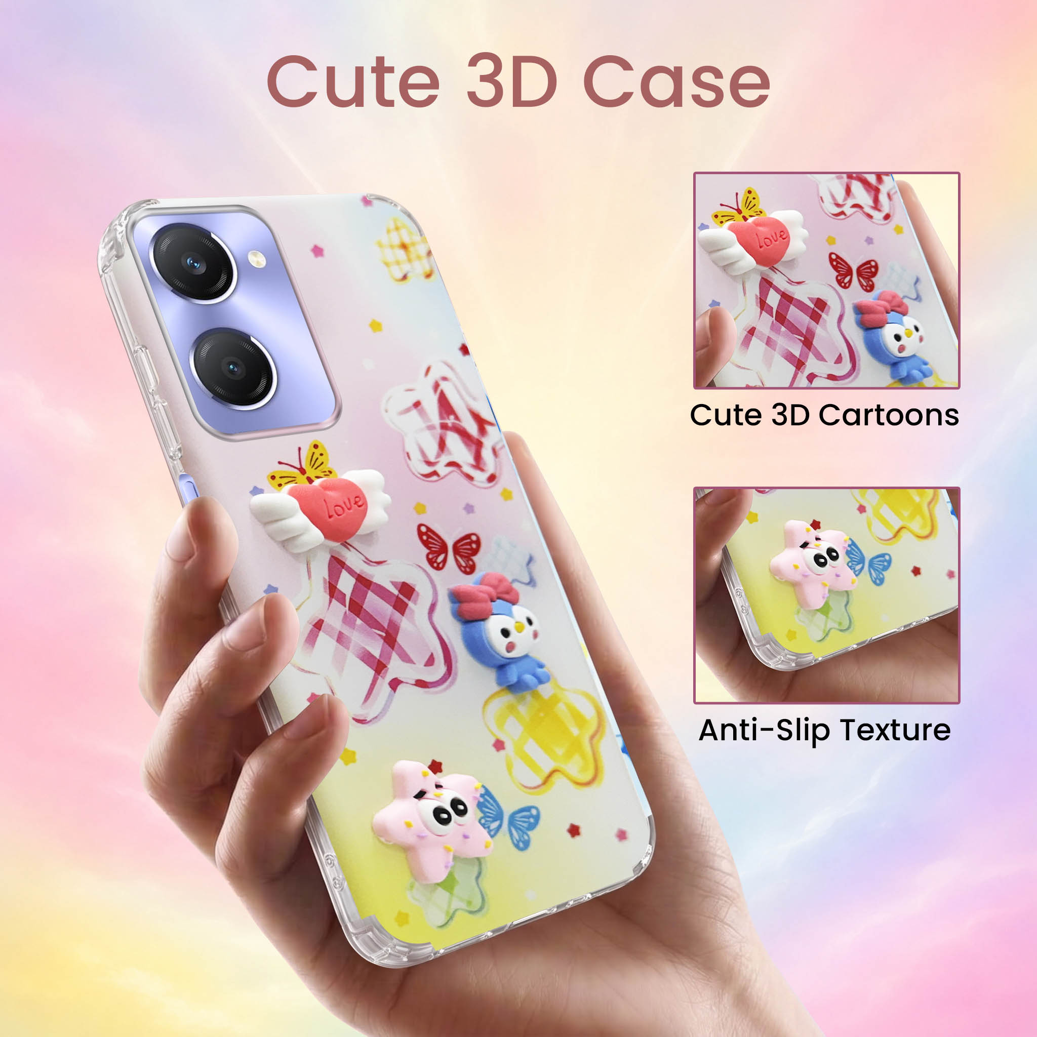 For Vivo Y28s 5G | Vivo T3 Lite 5G Back Cover Case (3D Cute Cartoons | Hard Back Side Soft | Matte Premium Finish | HD Printing)