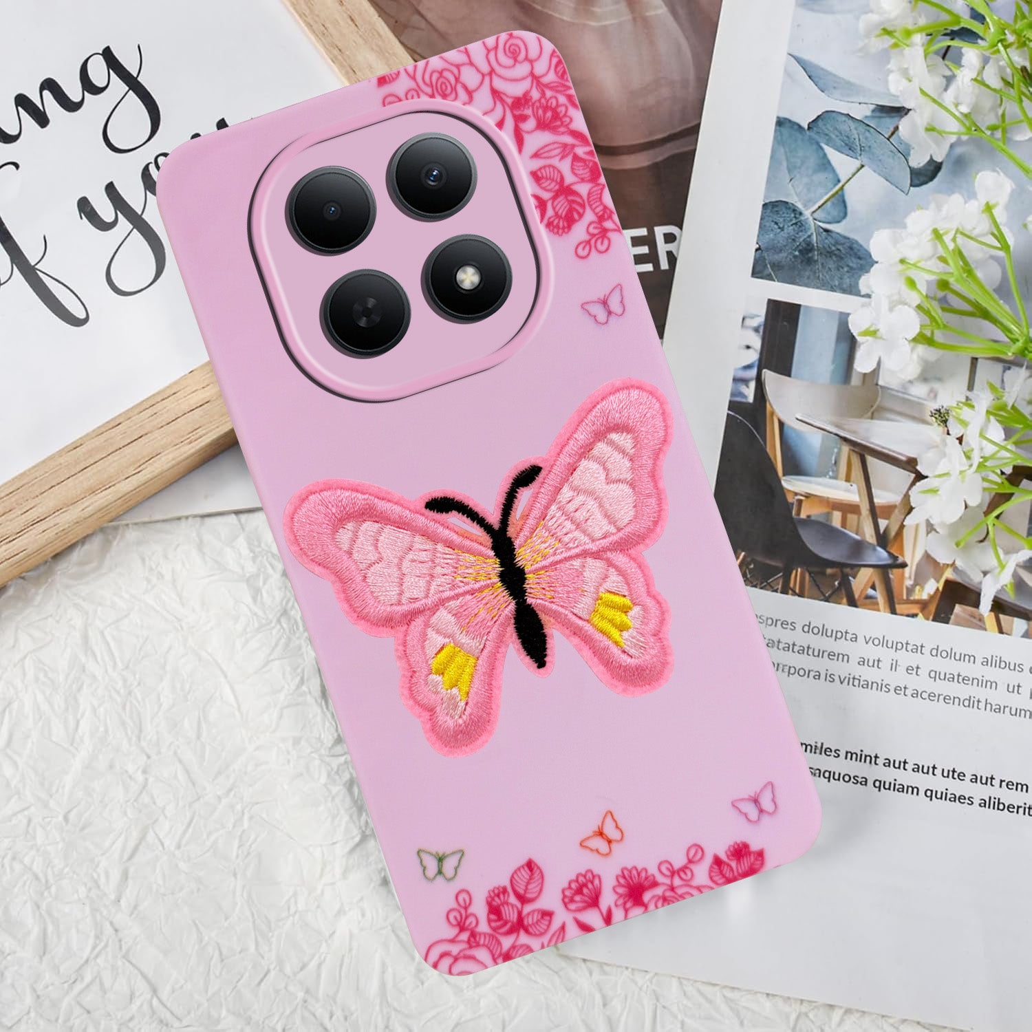 For Poco M8 5G Back Cover Case (Soft Butterfly Embroidery | Women Teen Girls | Camera Protection| Matte Silicone)