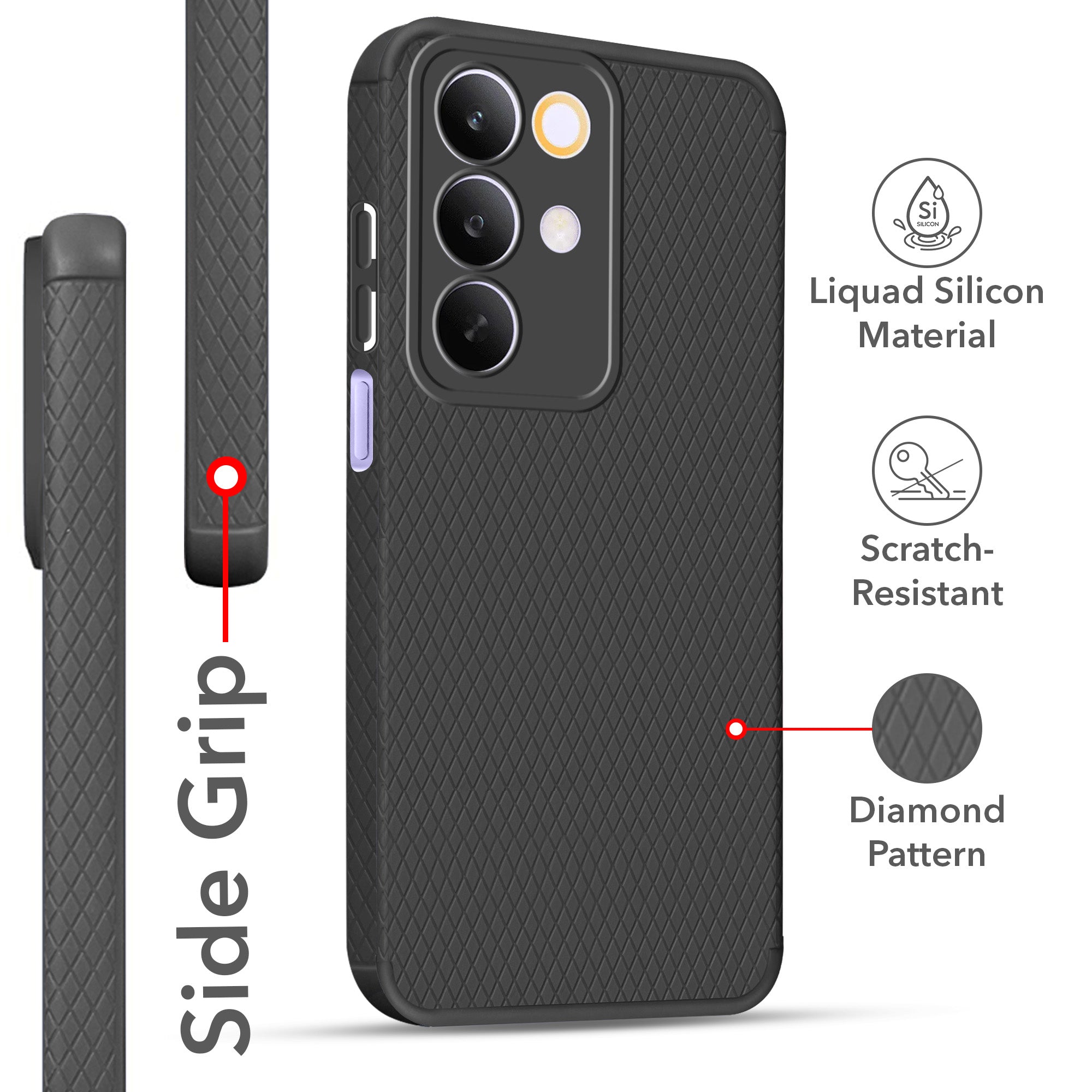 For Realme C85 5G | Realme Narzo 90x Back Cover Case Liquid Silicone (Camera Protection | Side Grip Texture | Soft and Flexible)