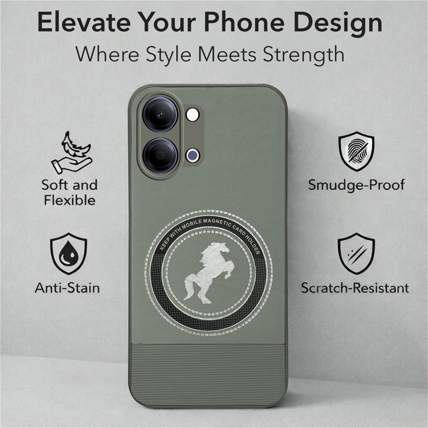 For Vivo Y05 4G Back Cover Case PU Leather Finish (Professional Minimalist Texture | MagSafe Compatile | Camera Protection | Sleek Sober Formal)
