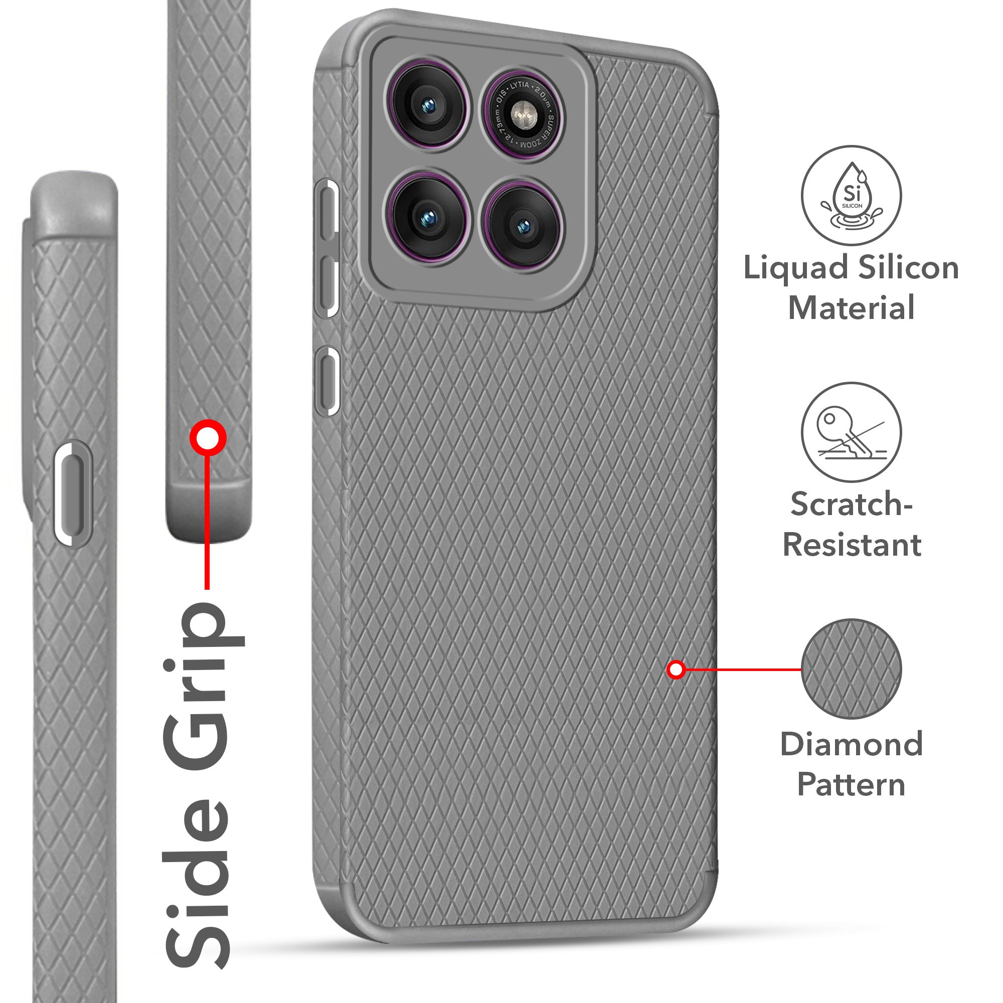 For Motorola Moto Edge 60 Pro Back Cover Case (Liquid Silicone | Side Grip | Camera Protection)