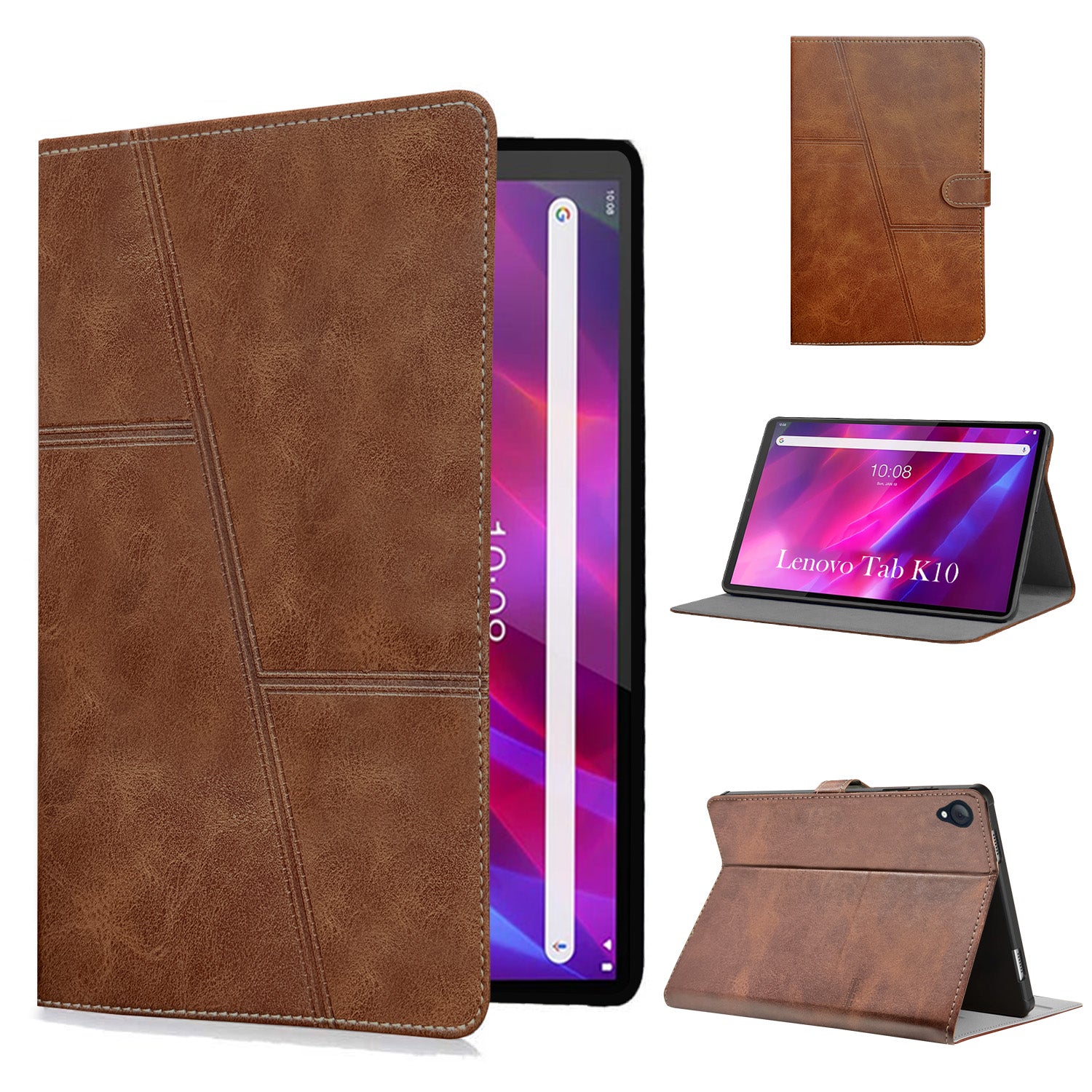 For Flip Cover Folio Case  Lenovo Tab K10 10 Inch TB-X6C6F / X6C6X  (PU Leather | Multi-Angle Smart Stand | Card Storage Slots | Silicone Back Pouch)