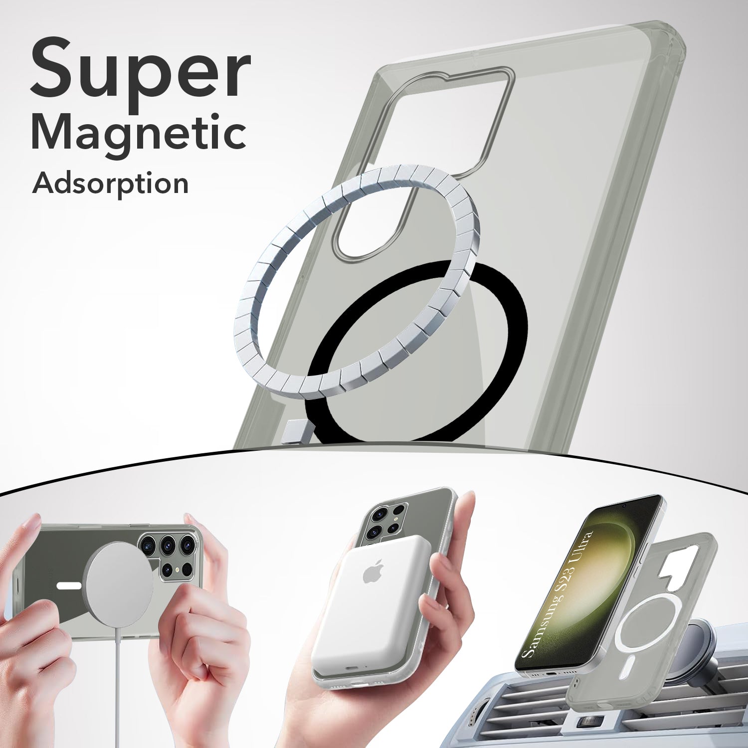 For Samsung Galaxy S23 Ultra Back Cover Case Lifetime Anti-Yellow MagSafe Compatible Clear (Sleek Hard Crystal | Shockproof and Camera Protection)