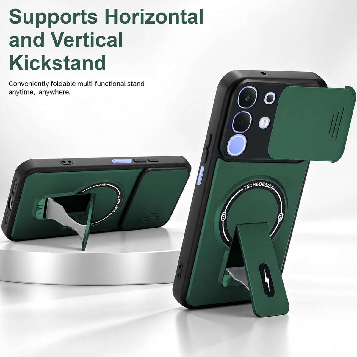 For Vivo iQOO Z10x Back Case Cover Metallic (Hybrid Armor Kickstand | Sliding Shutter Camera Protection | MagSafe Compatible)