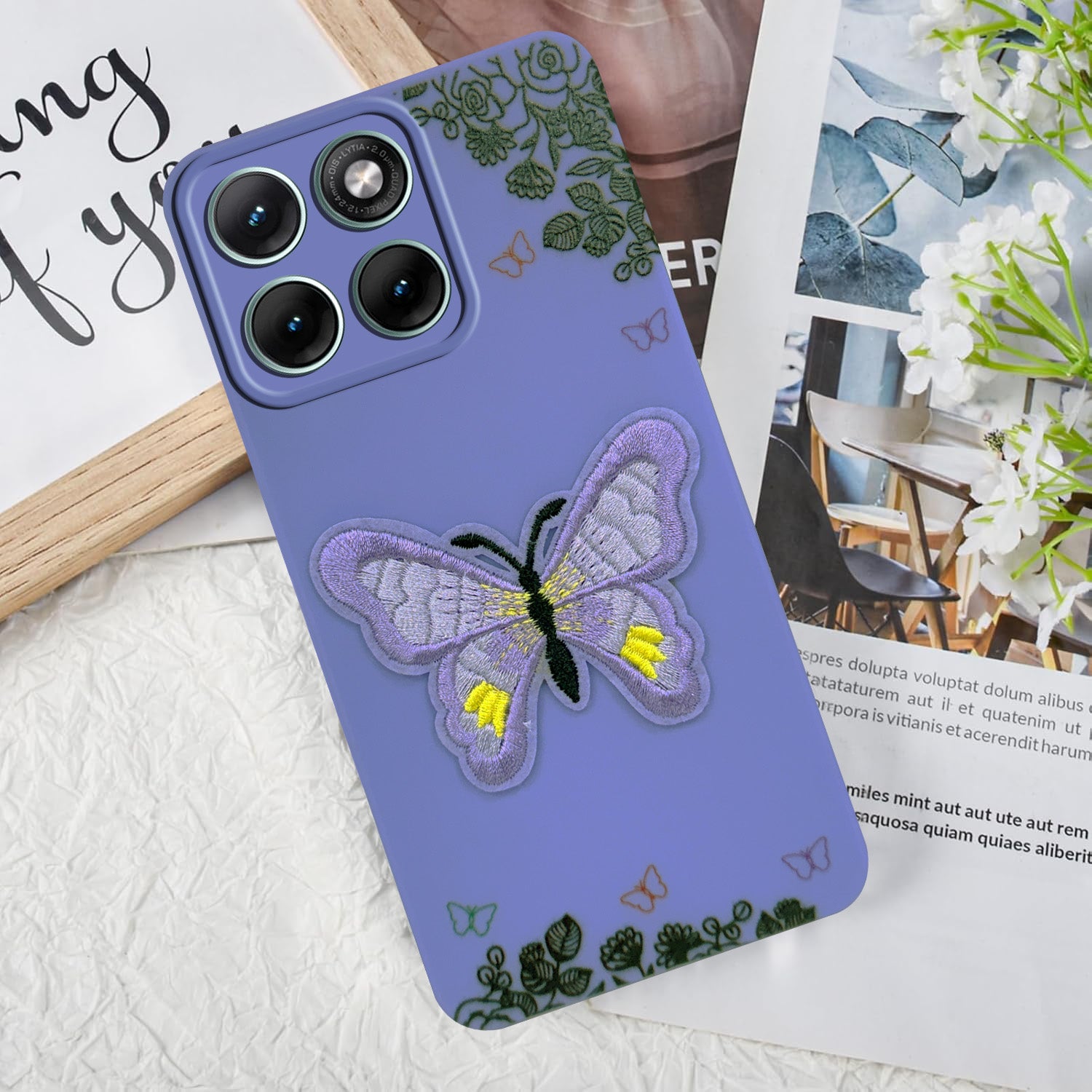 For Motorola Moto Edge 70 Fusion Back Cover Case (Soft Butterfly Embroidery | Women Teen Girls | Camera Protection| Matte Silicone)