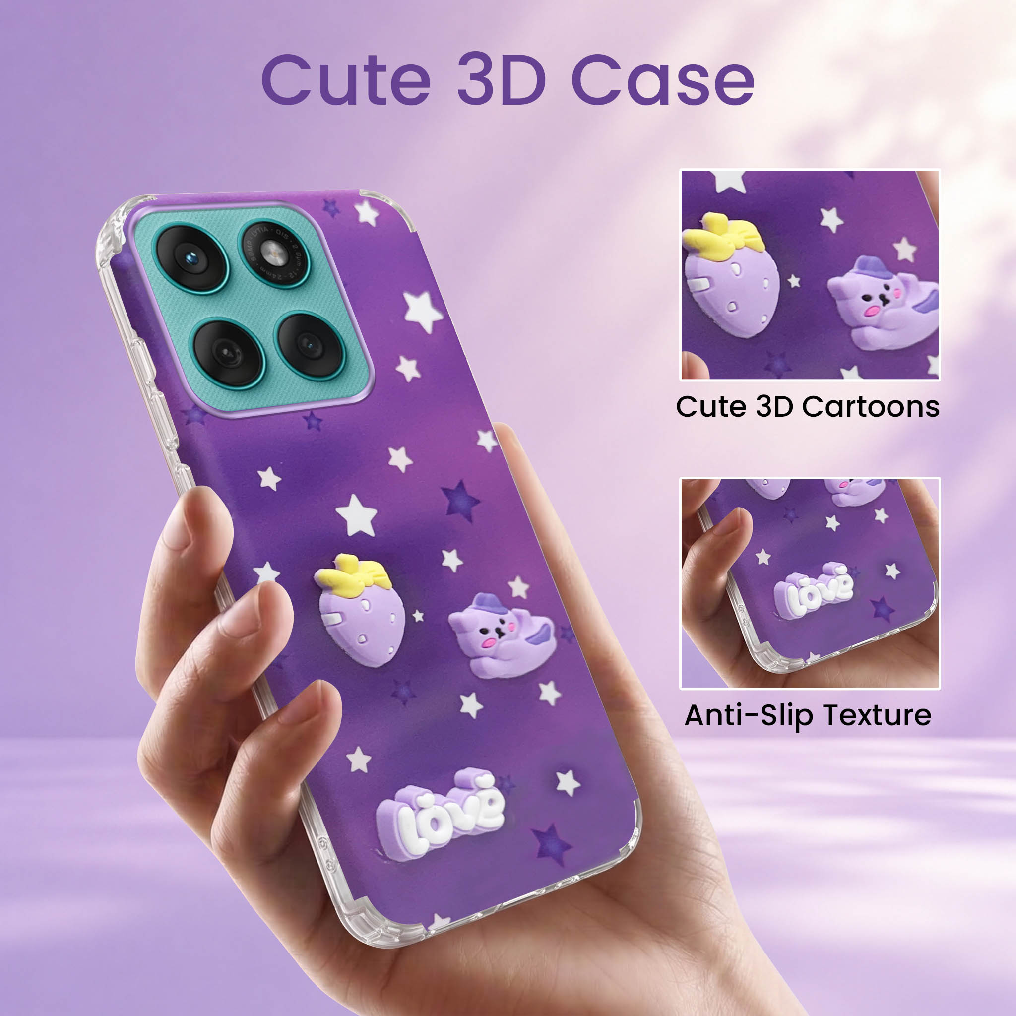 For Motorola Moto Edge 60 Fusion Back Cover Case (3D Cute Cartoons | Hard Back Side Soft | Matte Premium Finish | HD Printing)
