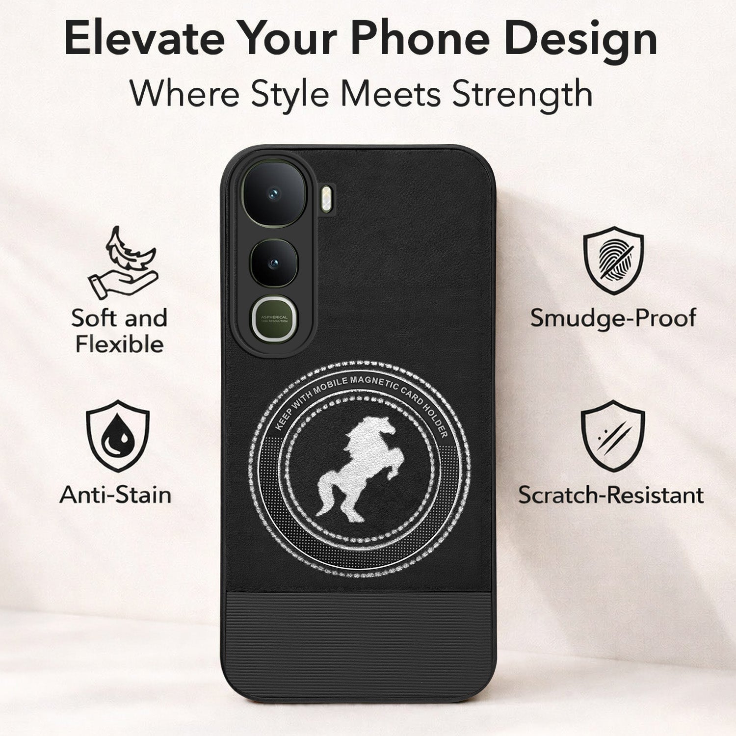 For Vivo Y400 Back Cover Case PU Leather Finish (Professional Minimalist Texture | MagSafe Compatile | Camera Protection | Sleek Sober Formal)