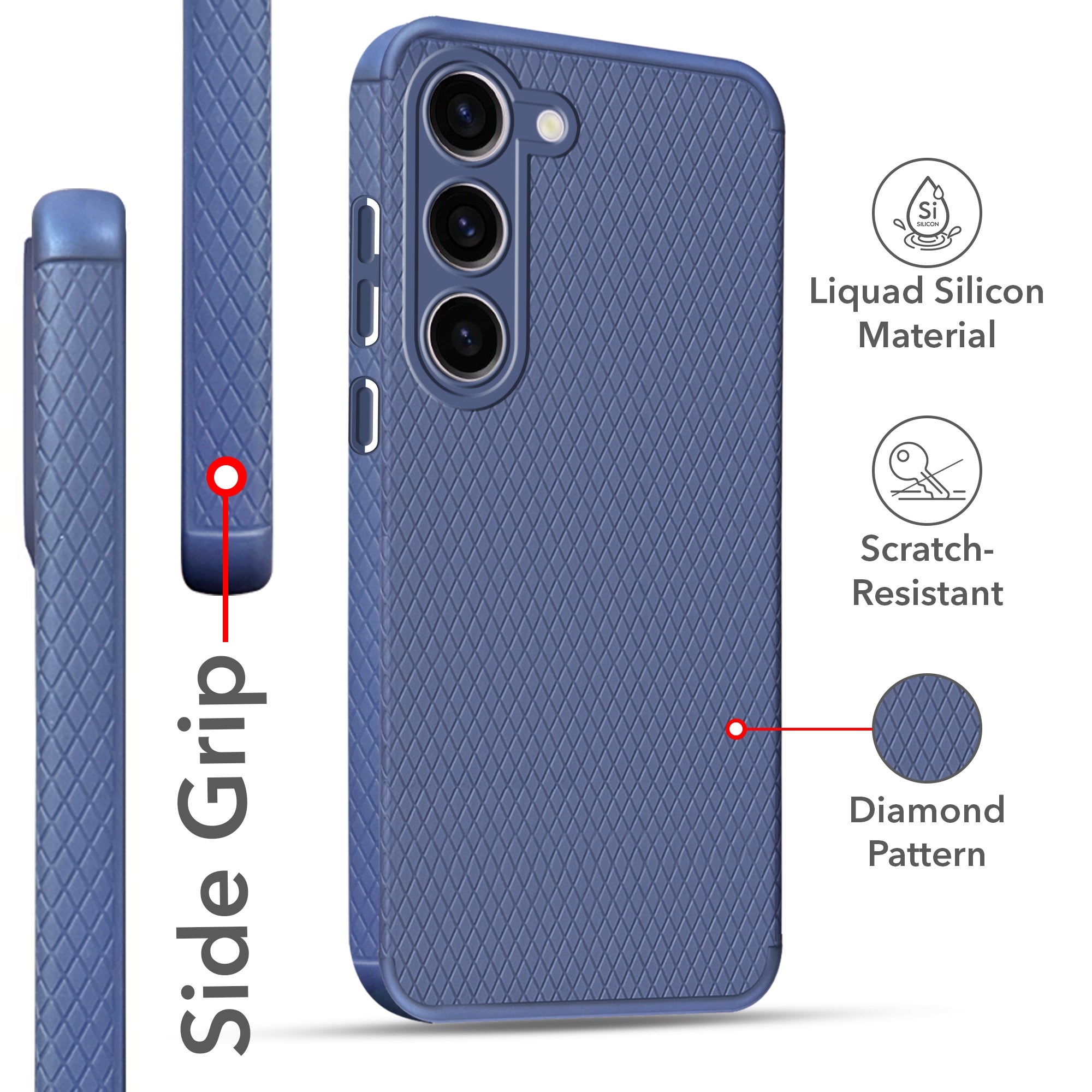 For Samsung Galaxy S23 5G Back Cover Case (Liquid Silicone | Side Grip | Camera Protection)