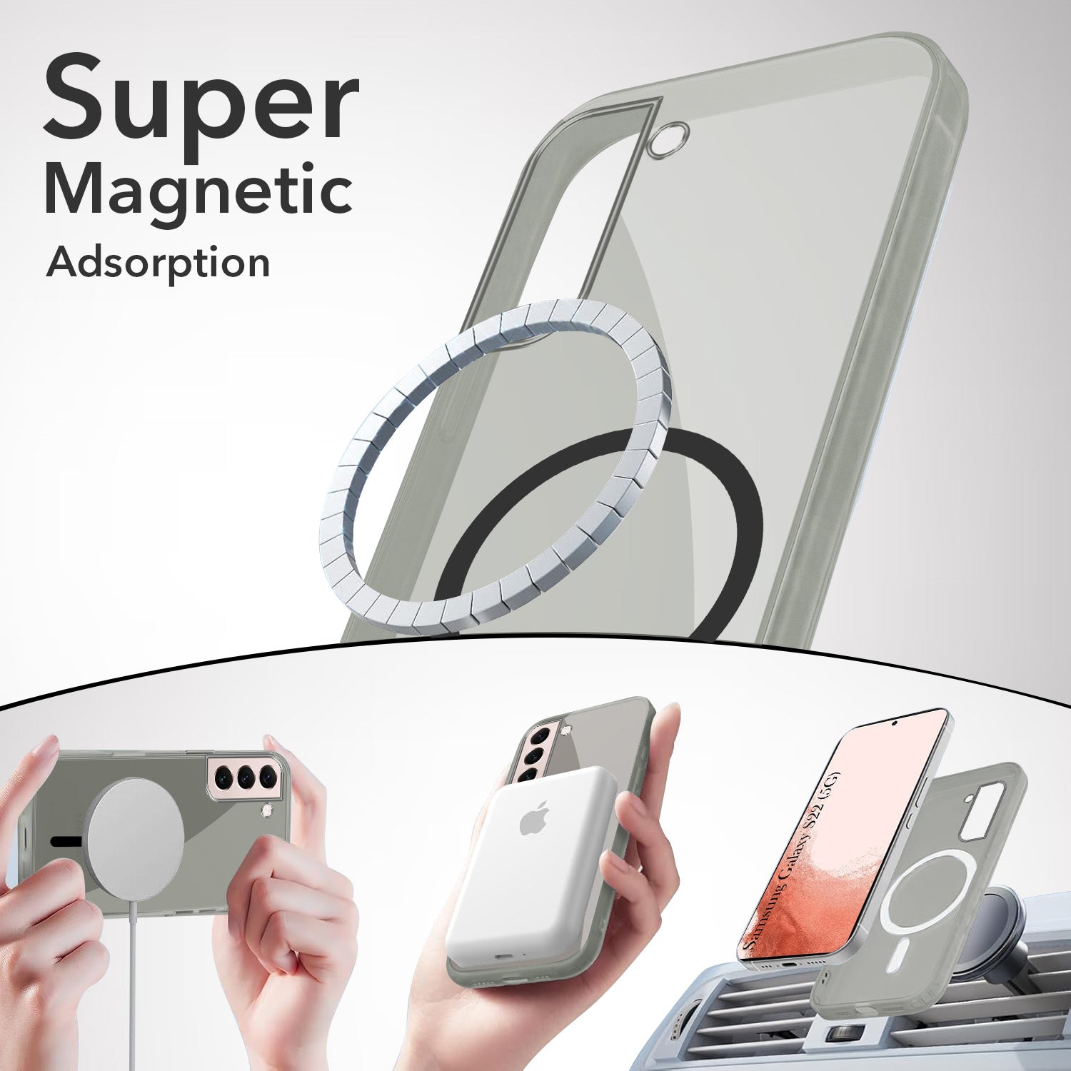 For Samsung Galaxy S22 5G Back Cover Case Lifetime Anti-Yellow MagSafe Compatible Clear (Sleek Hard Crystal | Shockproof and Camera Protection)