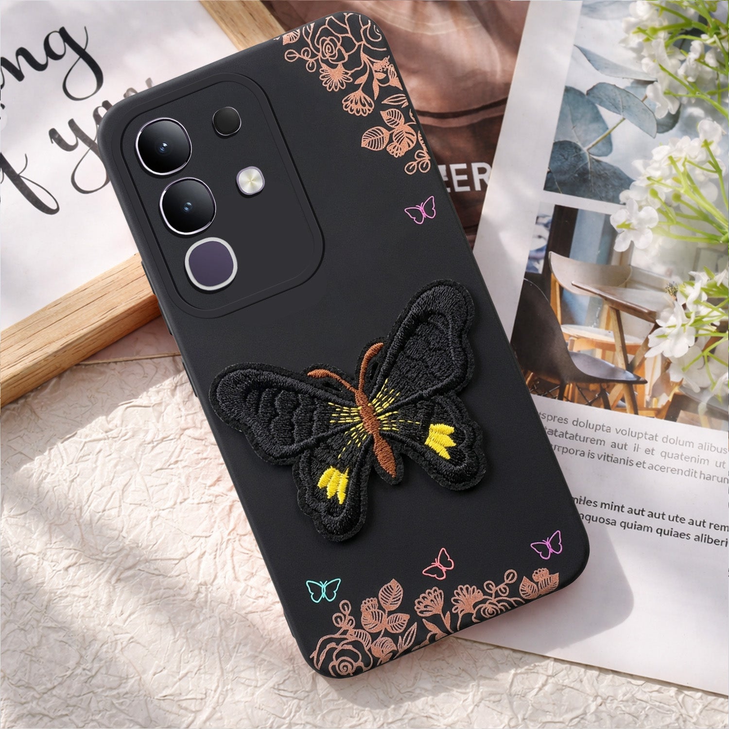 For Vivo T4x | Vivo Y31 Pro Back Cover Case (Soft Butterfly Embroidery | Women Teen Girls | Camera Protection| Matte Silicone)
