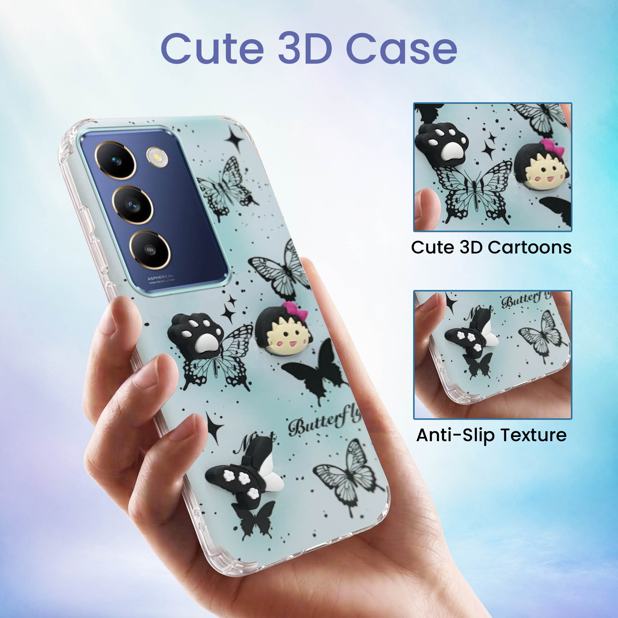For Vivo T3 5G Back Cover Case (3D Cute Cartoons | Hard Back Side Soft | Matte Premium Finish | HD Printing)