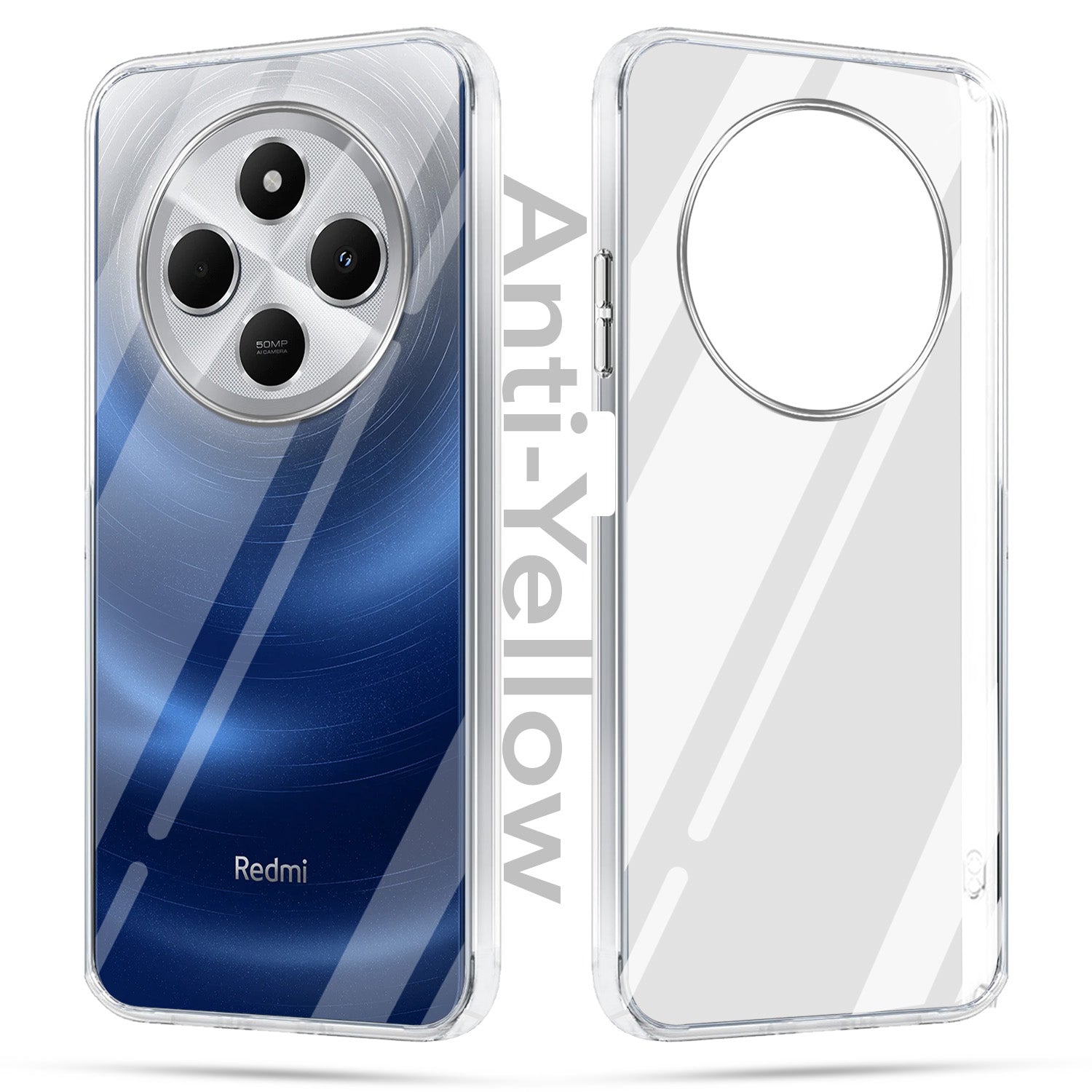 For Redmi A4 5G | Xiaomi Redmi 14C Combo with Back Cover and 9H Tempered Glass (Lifetime Anti-Yellow | Sleek Hard Crystal | Oleophobic Coating Screen Glass)