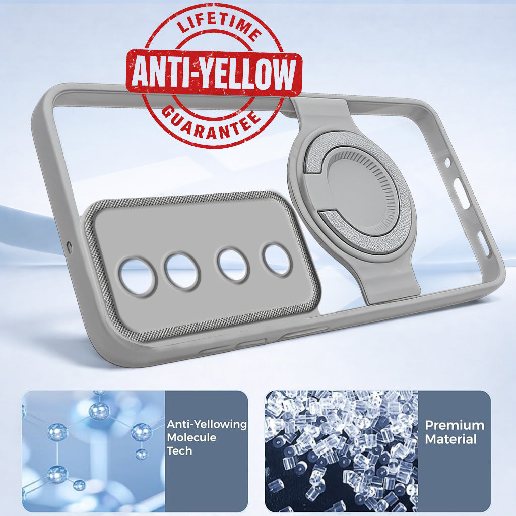 For Vivo T3 Ultra Back Cover Case with stand (Built-in Ring Holder Kickstand | Lifetime Anti Yellow | Camera Protection)