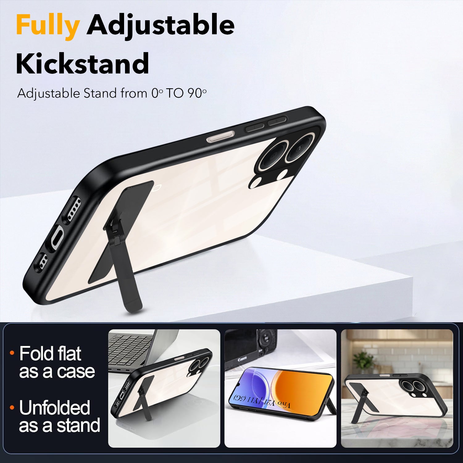 For Vivo Y11 | Vivo Y21 5G Back Cover Case (Built-in Stand | Lifetime Anti Yellow | Kickstand Shockproof | Camera Protection | MagSafe Compatible)