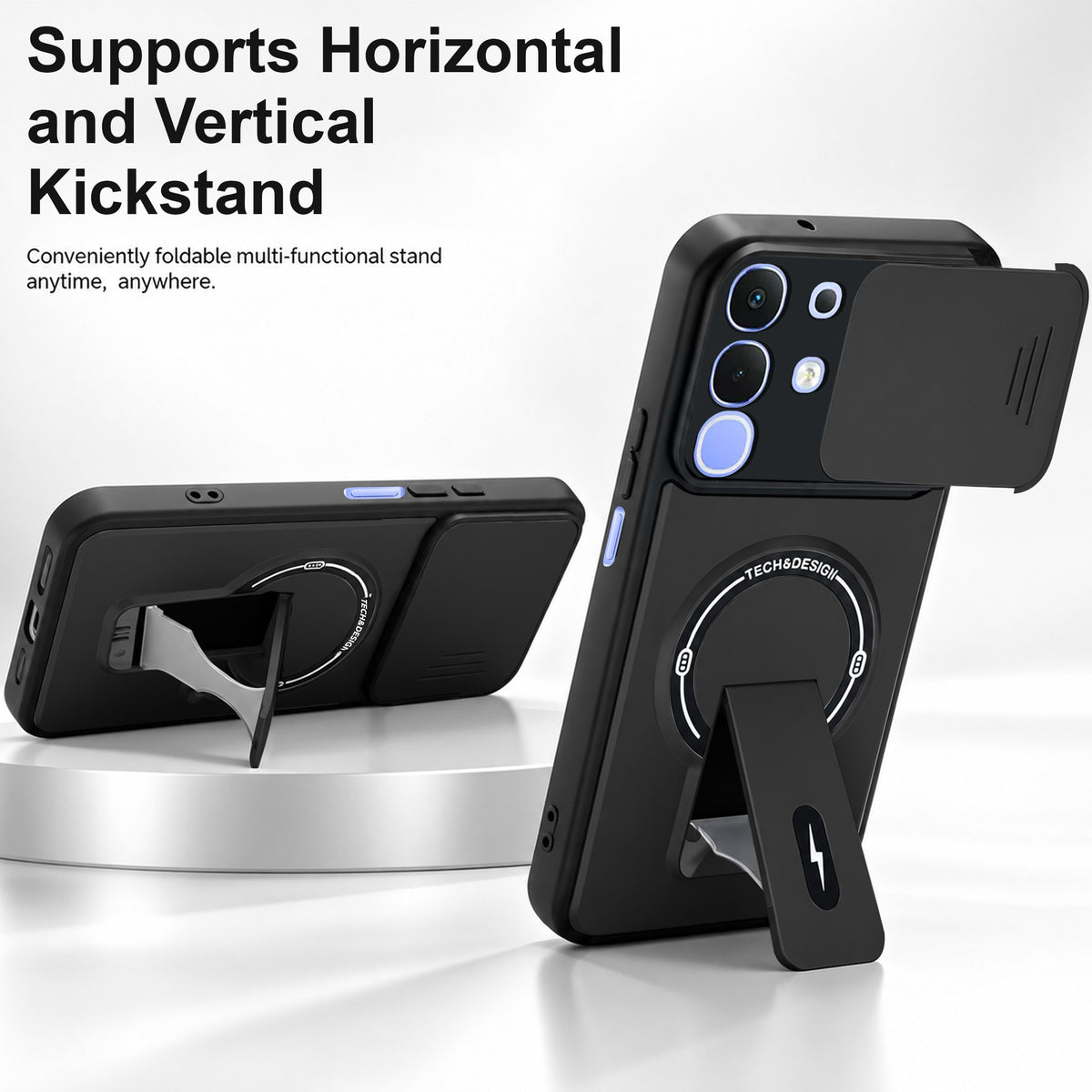 For Vivo iQOO Z10x Back Case Cover Metallic (Hybrid Armor Kickstand | Sliding Shutter Camera Protection | MagSafe Compatible)