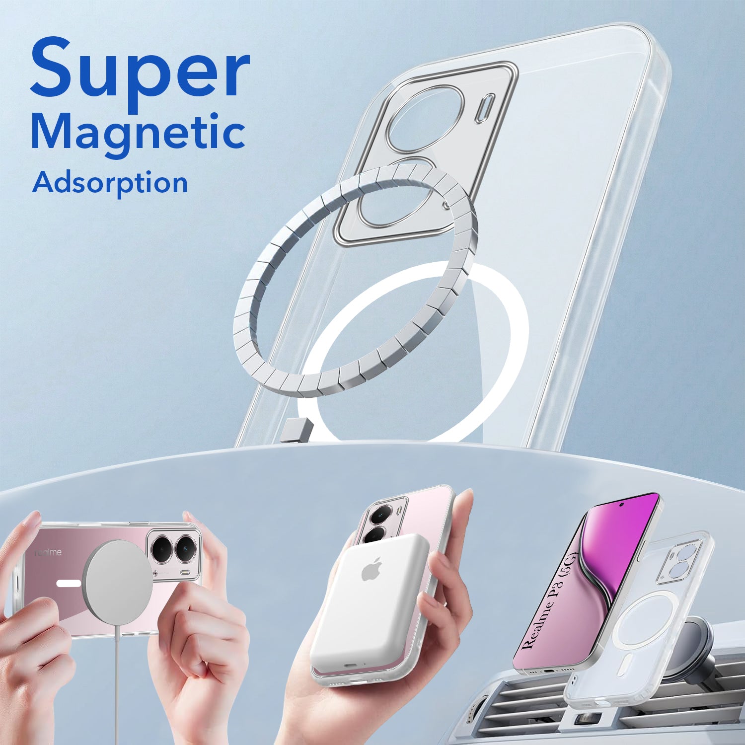 For Realme P3 Back Cover Case Lifetime Anti-Yellow MagSafe Compatible Clear (Sleek Hard Crystal | Shockproof and Camera Protection)