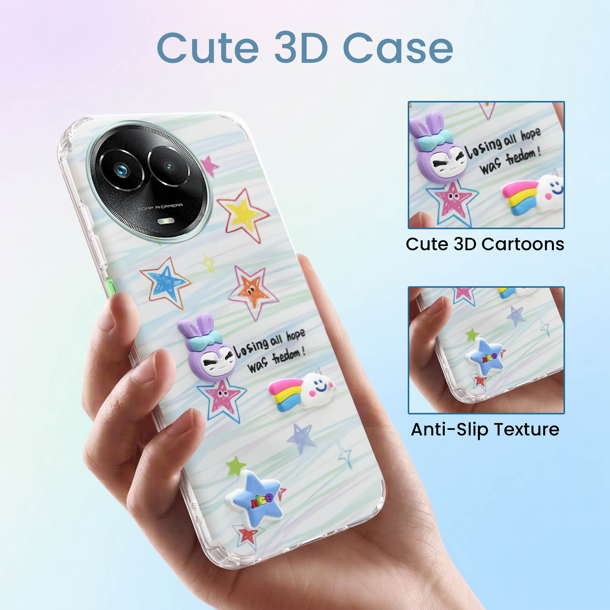 For Realme C67 Back Cover Case (3D Cute Cartoons | Hard Back Side Soft | Matte Premium Finish | HD Printing)