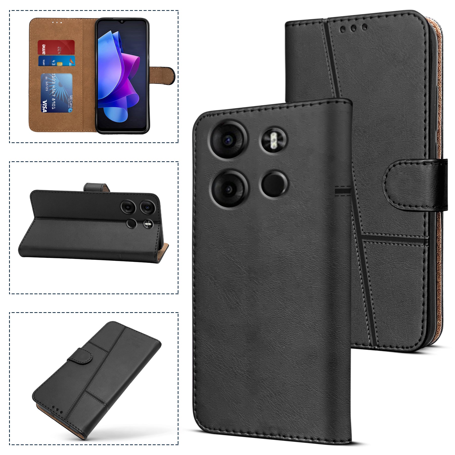 For Tecno Spark Go 2023 Flip Cover Case (Stitched Leather with Magnetic Closure)