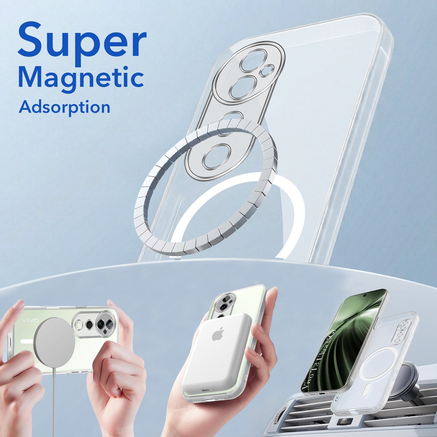 For Vivo T3 Ultra Back Cover Case Lifetime Anti-Yellow MagSafe Compatible Clear (Sleek Hard Crystal | Shockproof and Camera Protection)