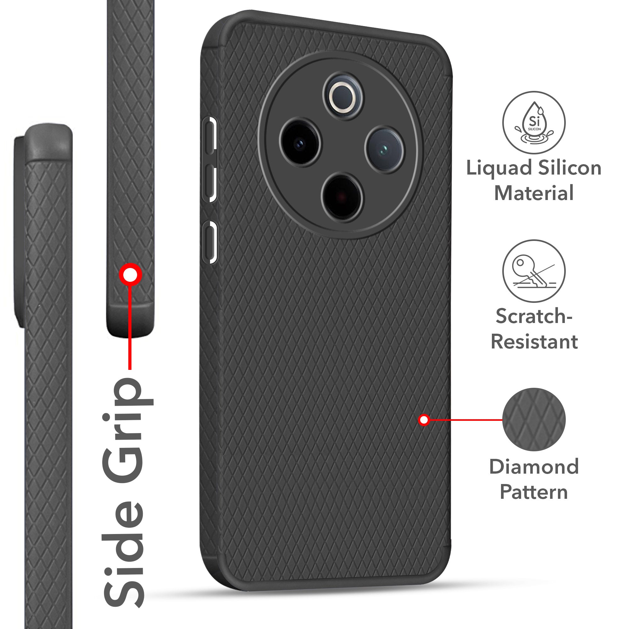 For Vivo iQOO Z10 Back Cover Case (Liquid Silicone | Side Grip | Camera Protection)